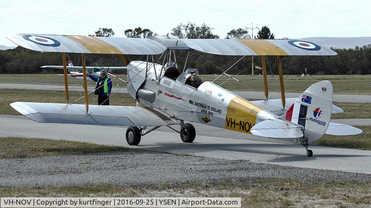 VH-NOV, 1945 De Havilland Australia DH-82A Tiger Moth C/N DHA1088, De Havilland DH 82A sn1088  Tiger Moth VH-NOV. Annual fly-in SABC (Sports Aircraft Builders Club) Serpentine 25th September 2016.