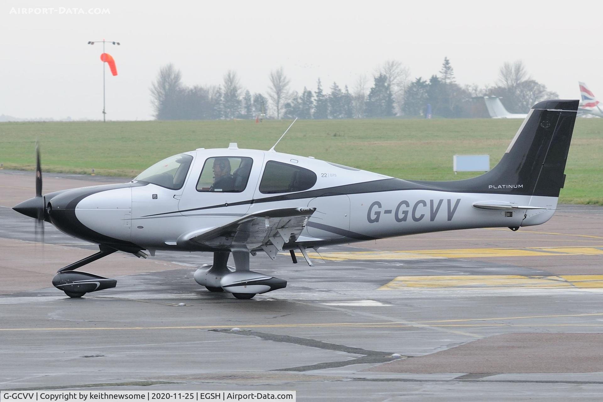 G-GCVV, 2015 Cirrus SR22 C/N 4244, Arriving at Norwich from Oxford.