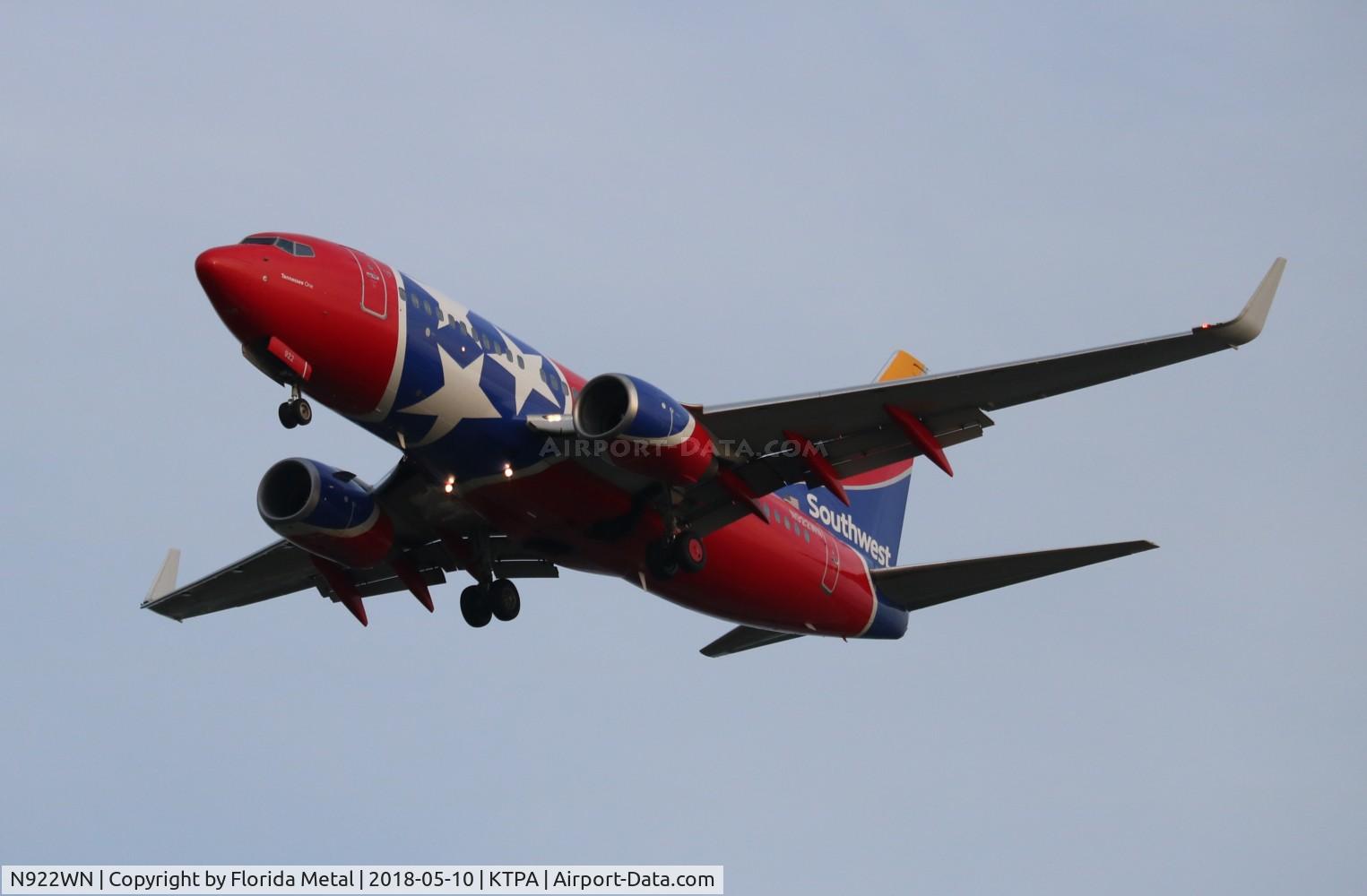 N922WN, 2008 Boeing 737-7H4 C/N 32461, TPA spotting 2018