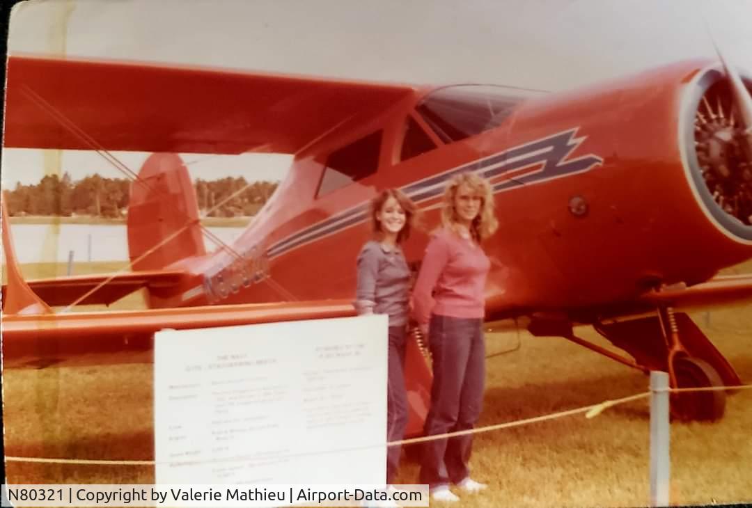 N80321, 1946 Beech G17S C/N B-20, My sister and I with my late father, Raymond Jones  aircraft at an airshow.  Possibly Sun'n'Fun circa 1980