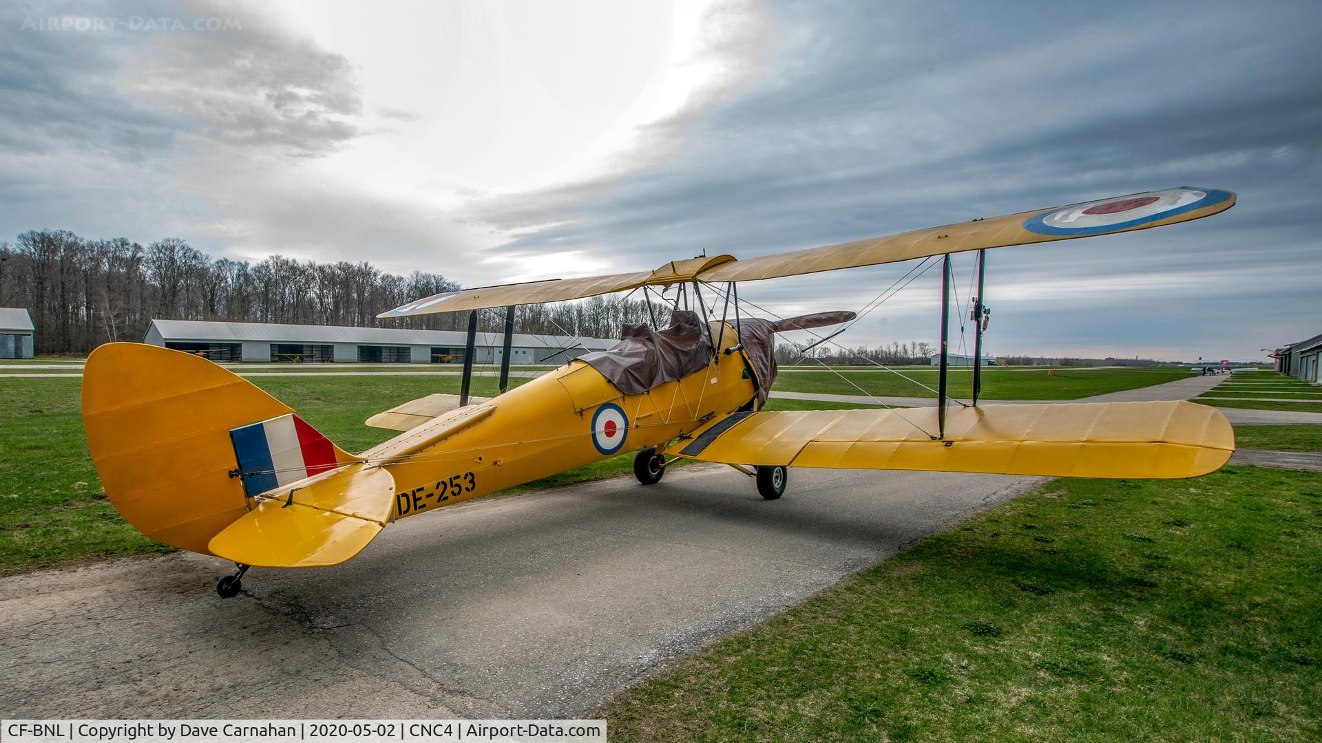 CF-BNL, 1944 De Havilland DH-82A Tiger Moth II C/N 85299, CF-BNL (DE-253) parked outside at Guelph Airpark