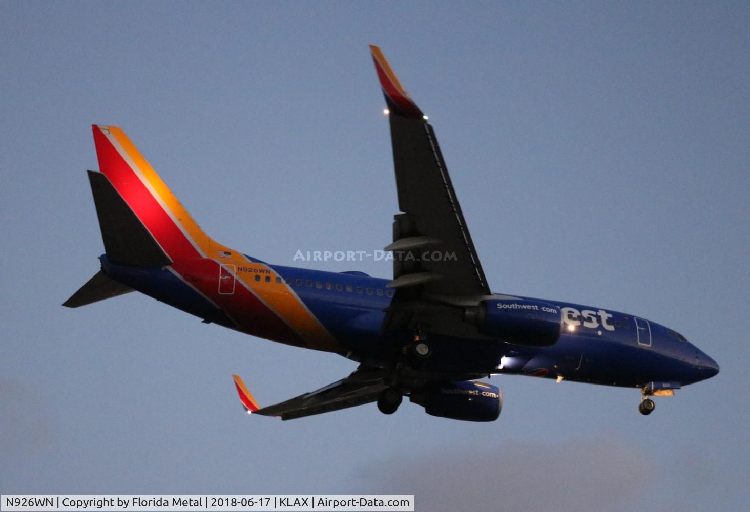 N926WN, 2008 Boeing 737-7H4 C/N 36629, LAX spotting 2018