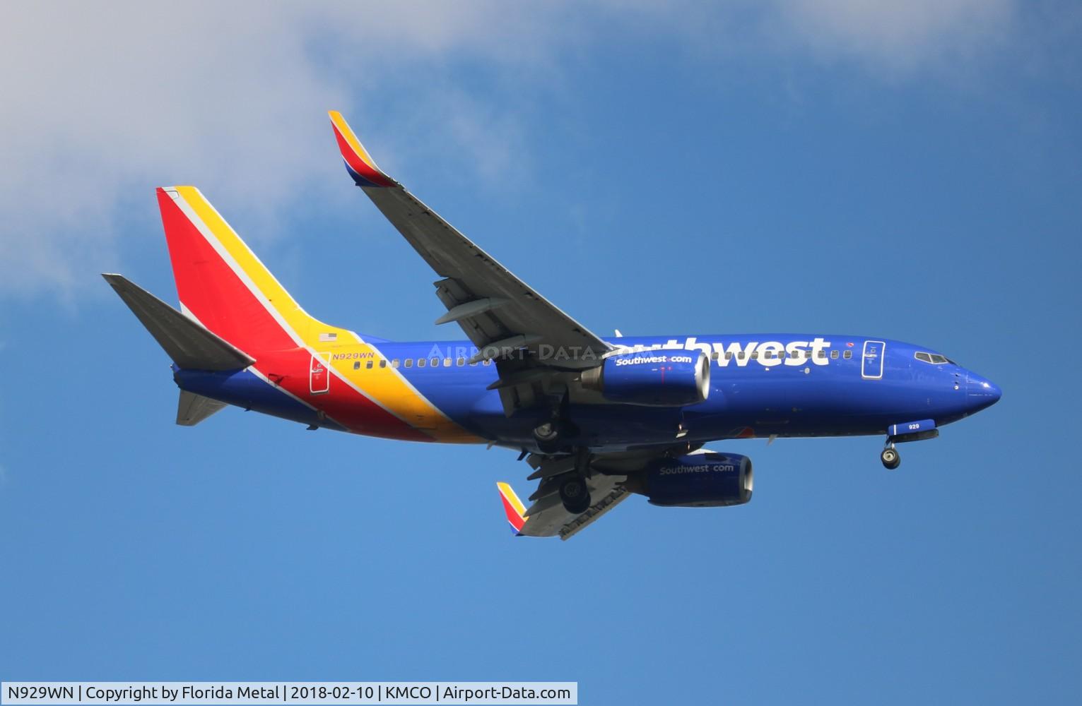 N929WN, 2008 Boeing 737-7H4 C/N 36631, MCO spotting 2018