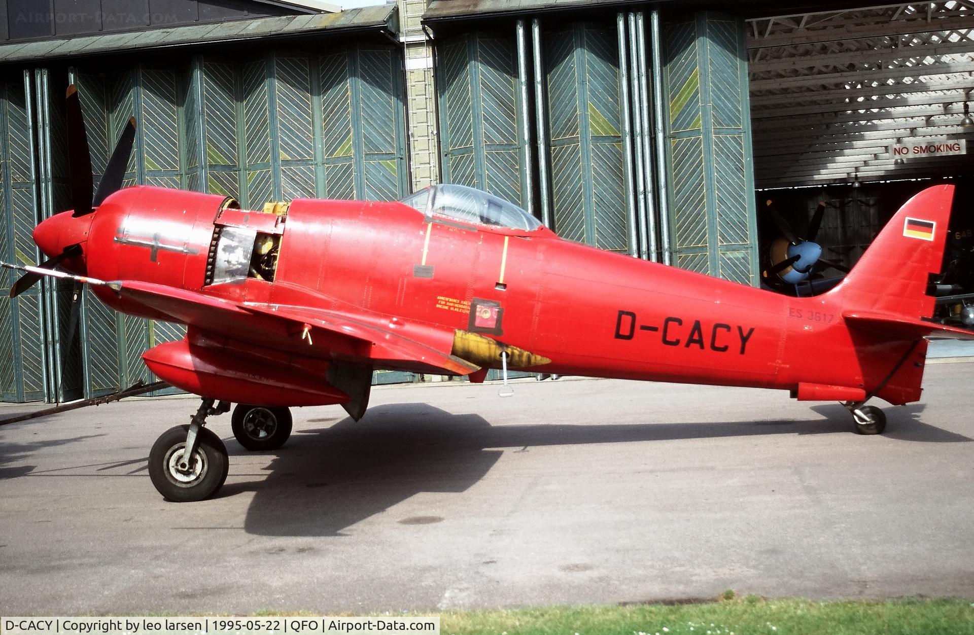 D-CACY, Hawker Sea Fury FB.11 C/N ES.3617, Duxford 22.5.95 just arrived with a CH-53G 84+79 German HEER