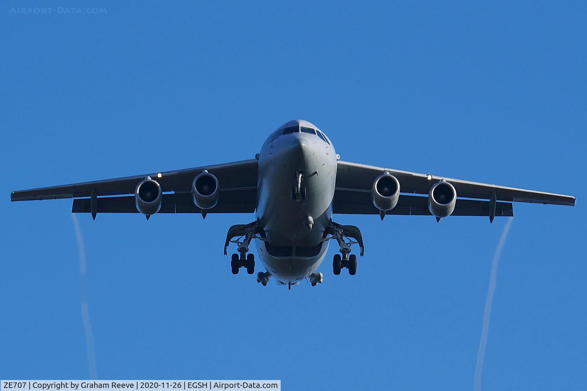 ZE707, 1991 British Aerospace BAe.146-200QC Quick Change C/N E2188, On approach to Norwich.