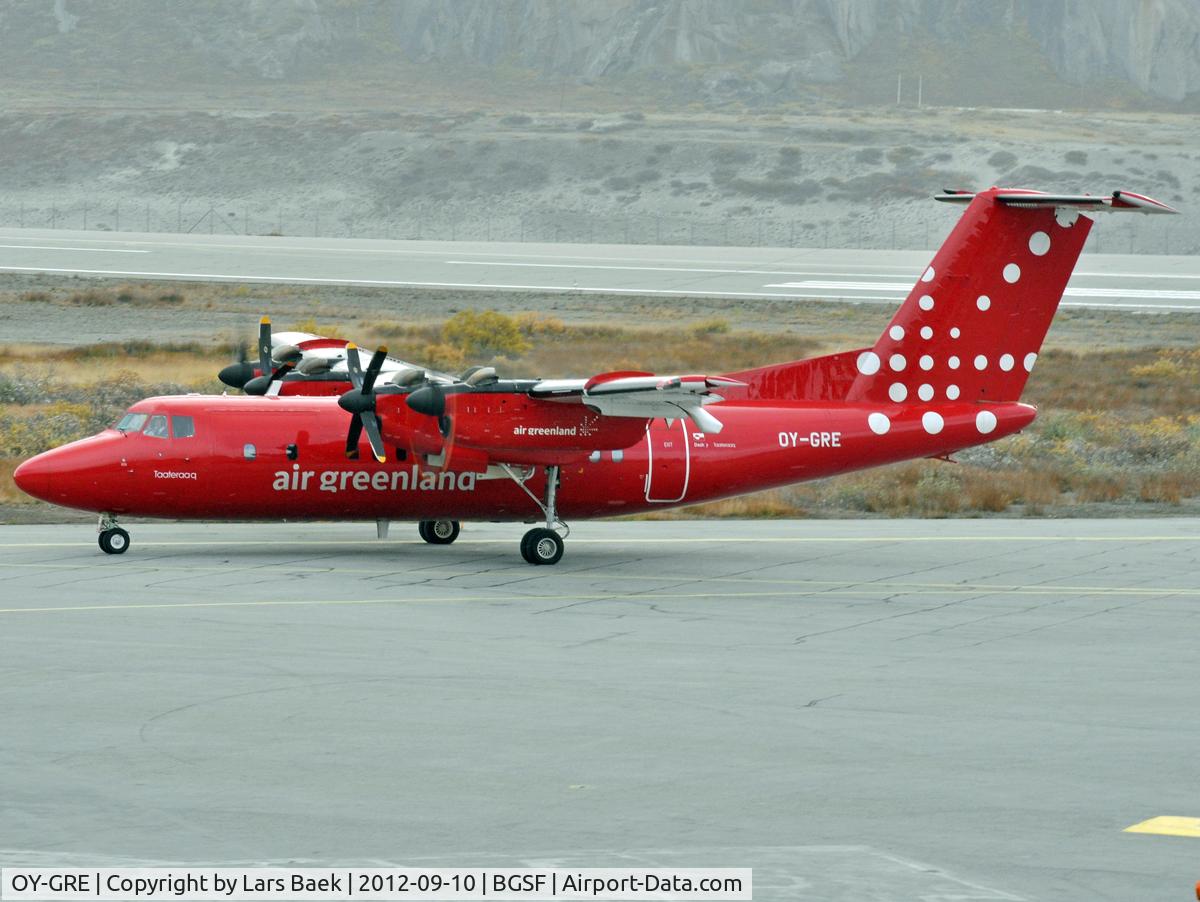 OY-GRE, 1985 De Havilland Canada DHC-7-103 Dash 7 C/N 106, On its way from BGSF to BGGH