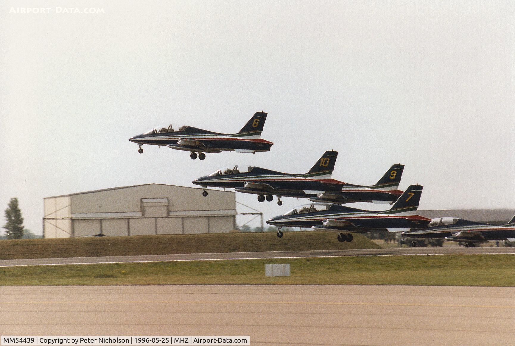 MM54439, Aermacchi MB-339PAN C/N 6598/005/AD001, MB-339PAN Number 6 of the Italian Air Force's Frecce Tricolori display team in action at the 1996 RAF Mildenhall Air Fete.