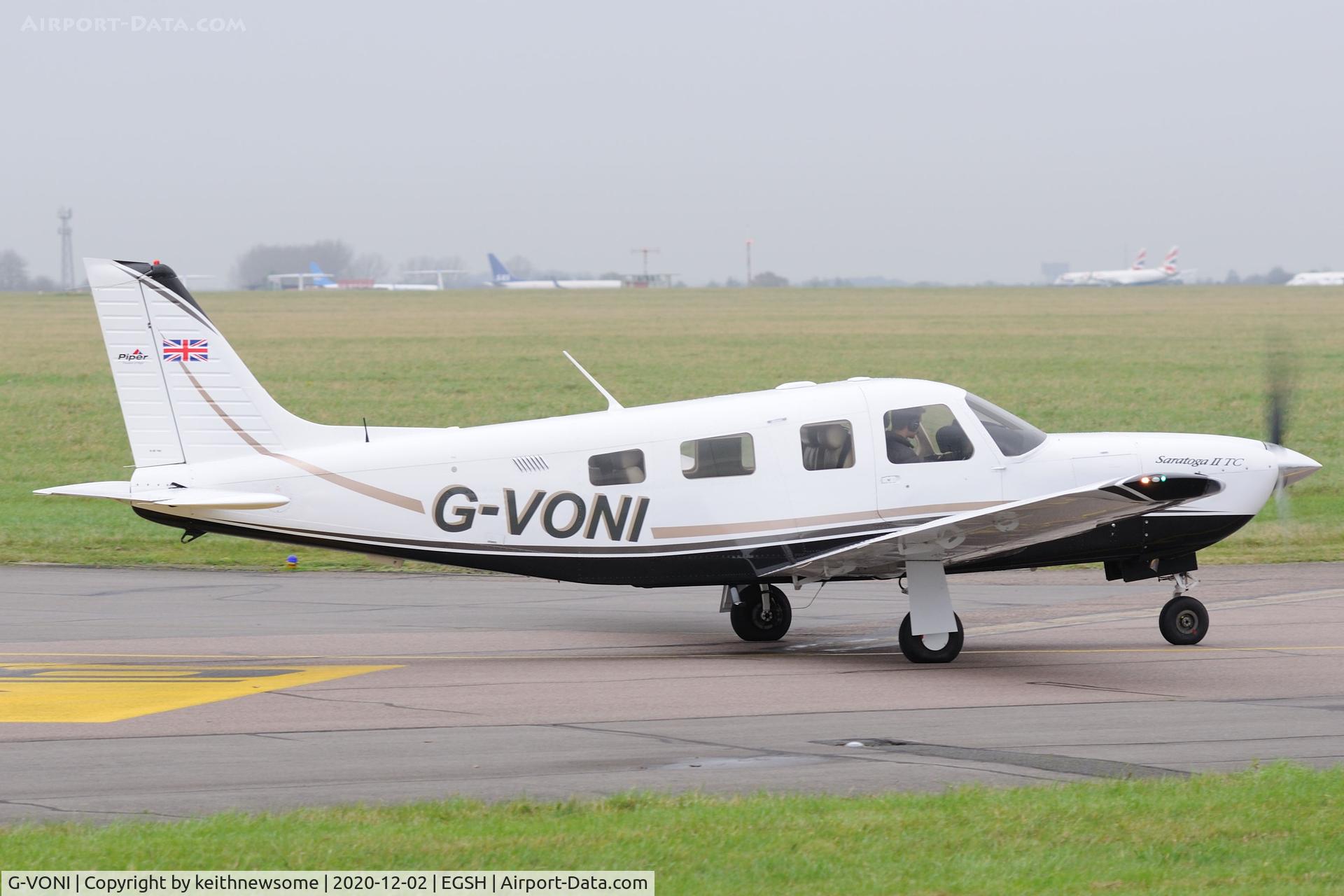 G-VONI, 2006 Piper PA-32R-301T Turbo Saratoga Turbo Saratoga C/N 3257441, Leaving Norwich for Gloucester.