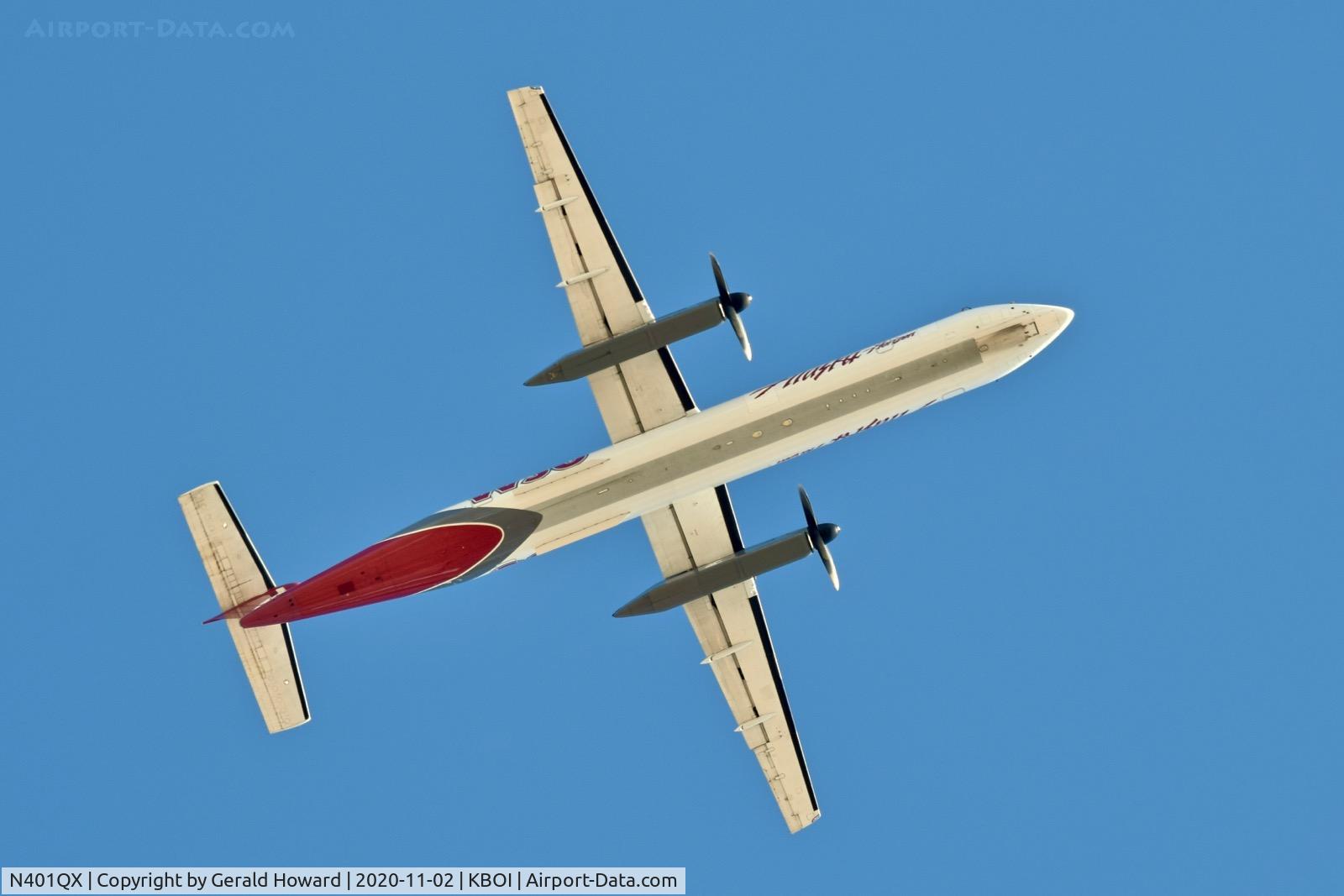 N401QX, 2001 De Havilland Canada DHC-8-402 Dash 8 C/N 4031, Departing BOI