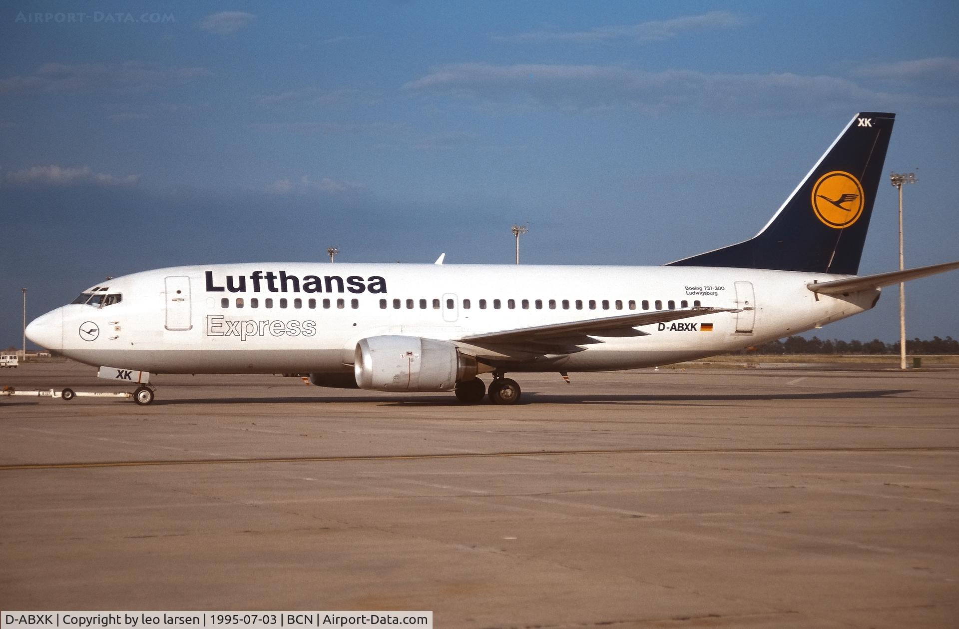D-ABXK, 1986 Boeing 737-330 C/N 23530, Barcelona 3.7.1995