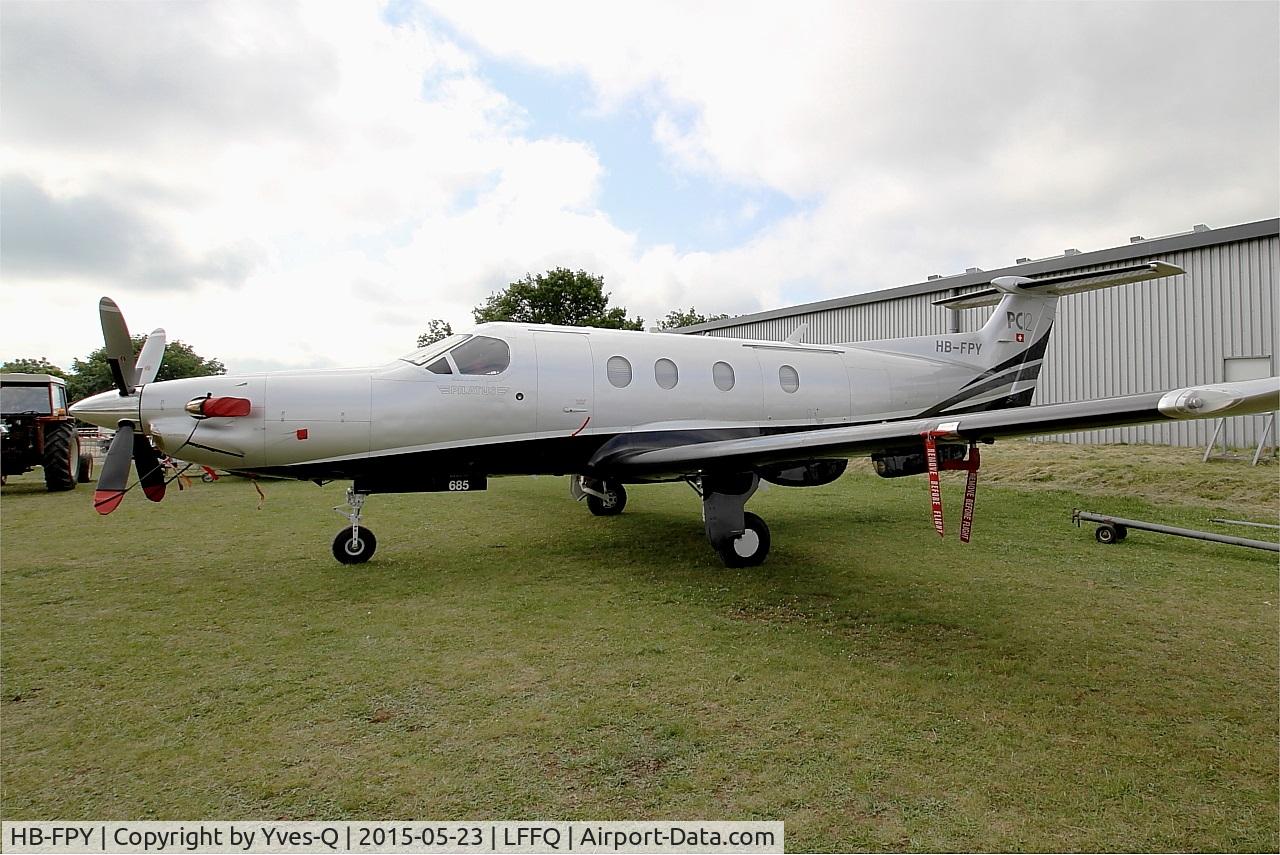 HB-FPY, 2005 Pilatus PC-12/47 C/N 685, Pilatus PC-12, parked, La Ferté-Alais Airfield (LFFQ) Air Show 2015