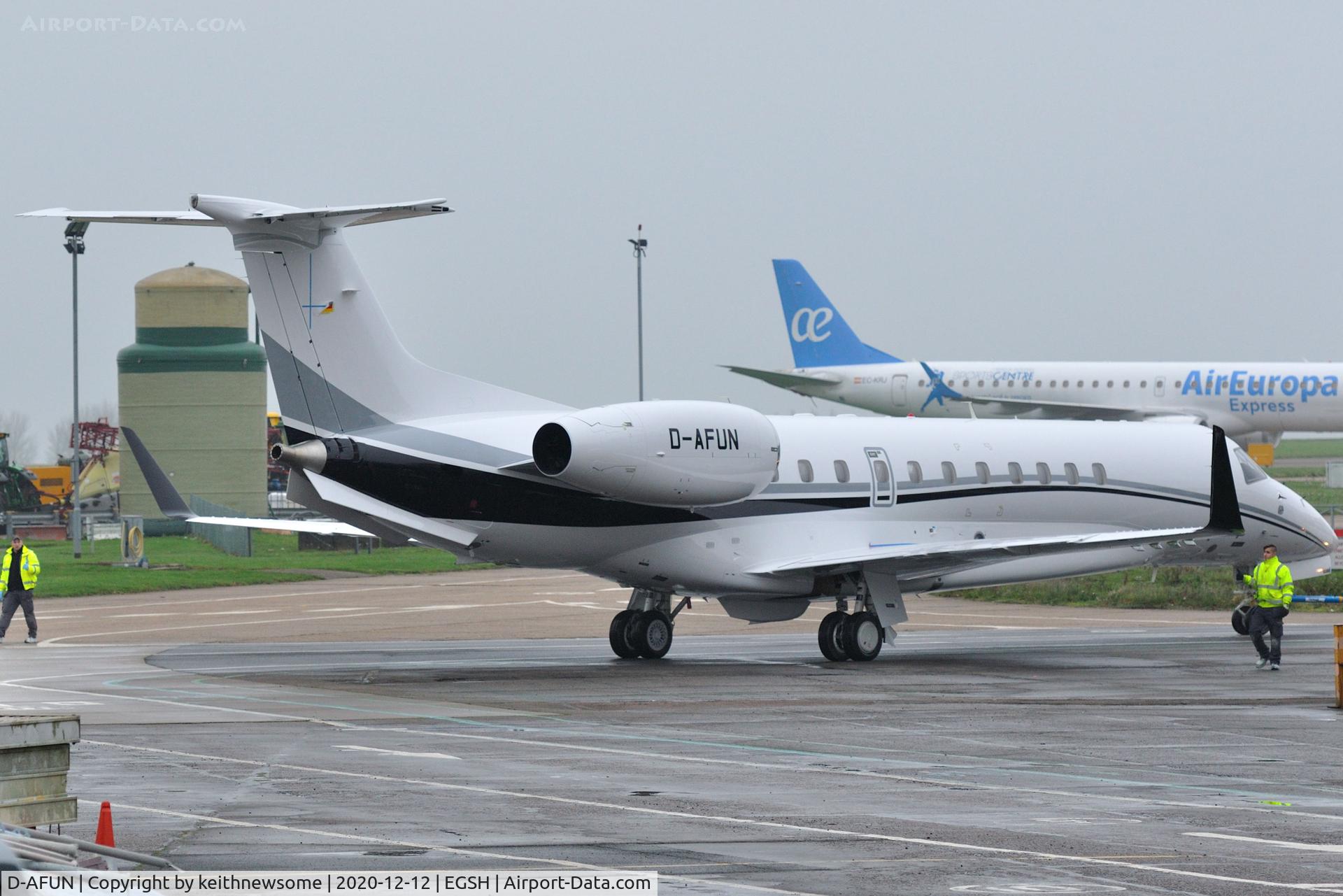 D-AFUN, 2013 Embraer EMB-135BJ Legacy 650 C/N 14501168, Moving between spray shops with new colour scheme.