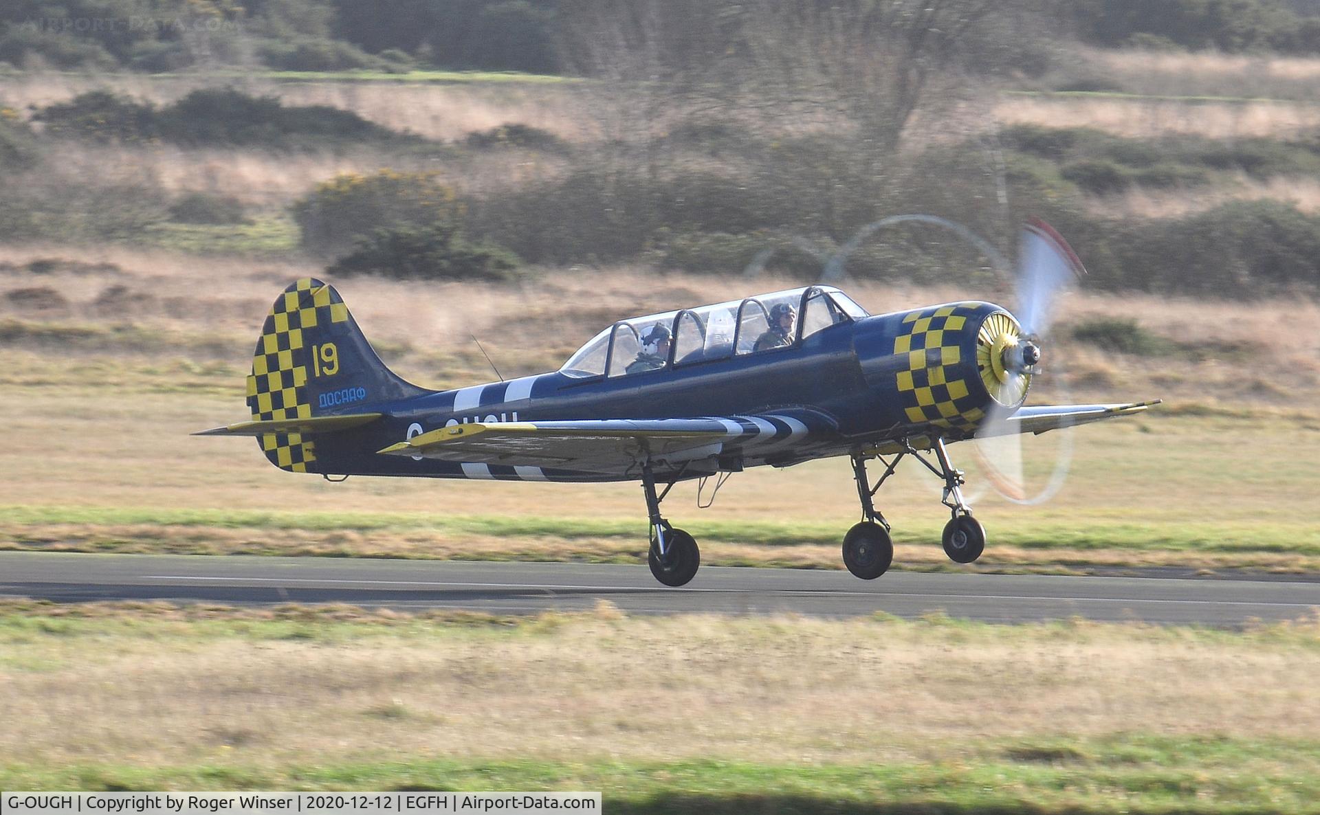 G-OUGH, 1987 Bacau Yak-52 C/N 877404, Resident Yak-52 departing Runway 28.