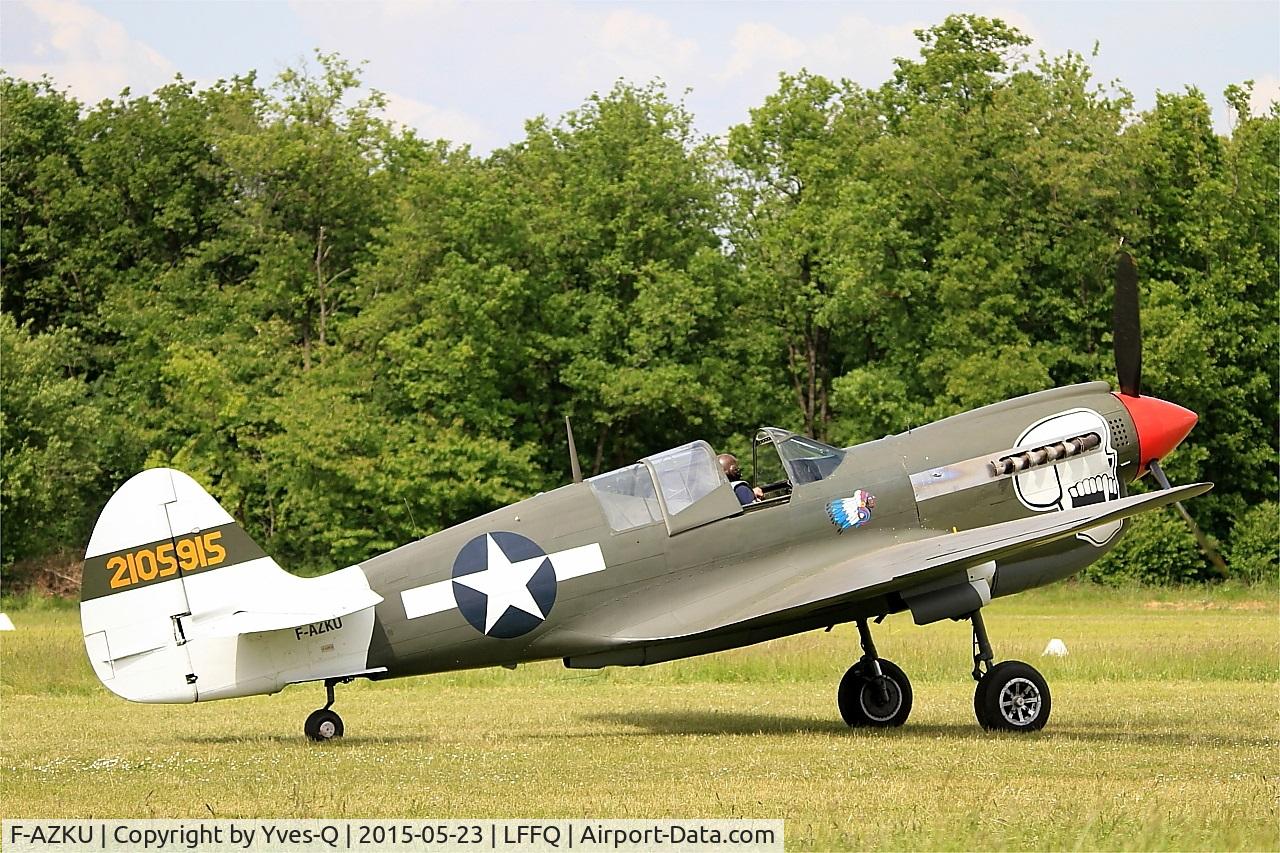 F-AZKU, 1942 Curtiss P-40N Warhawk C/N 29677, Curtiss P-40N Warhawk, Taxiing to parking area, La Ferté-Alais (LFFQ) Air show 2015