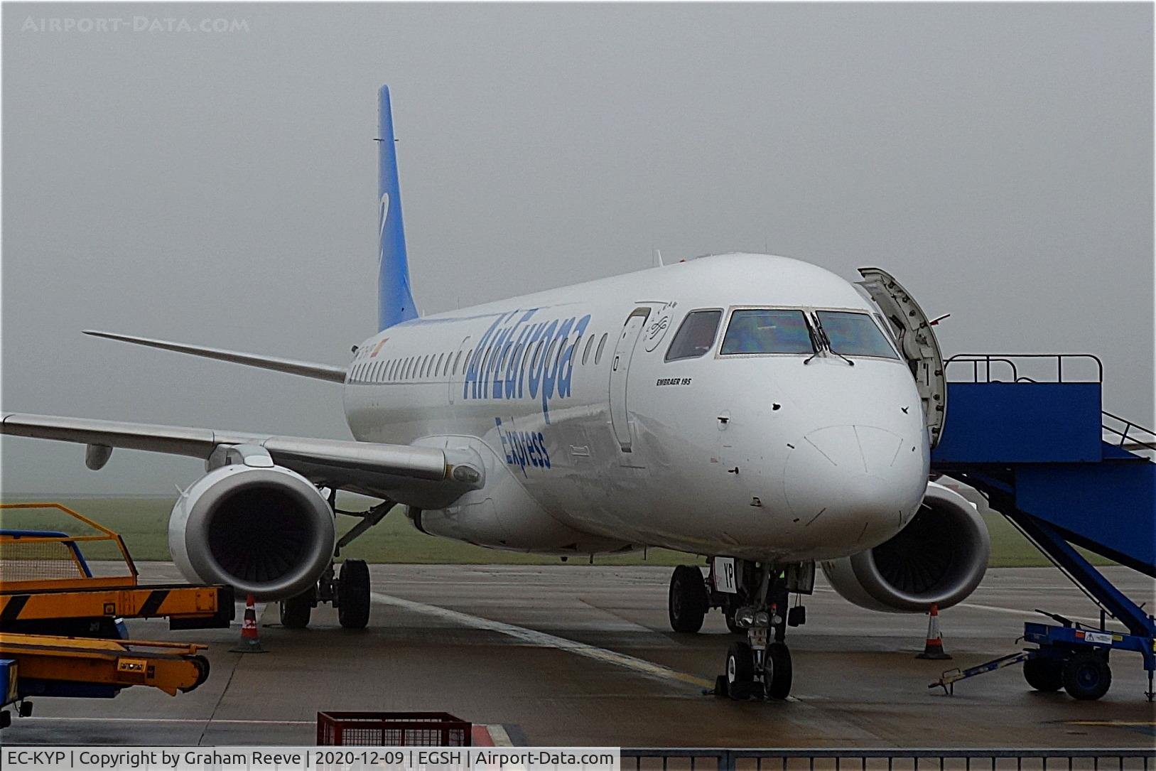 EC-KYP, 2010 Embraer 195LR (ERJ-190-200LR) C/N 19000281, On stand at Norwich.