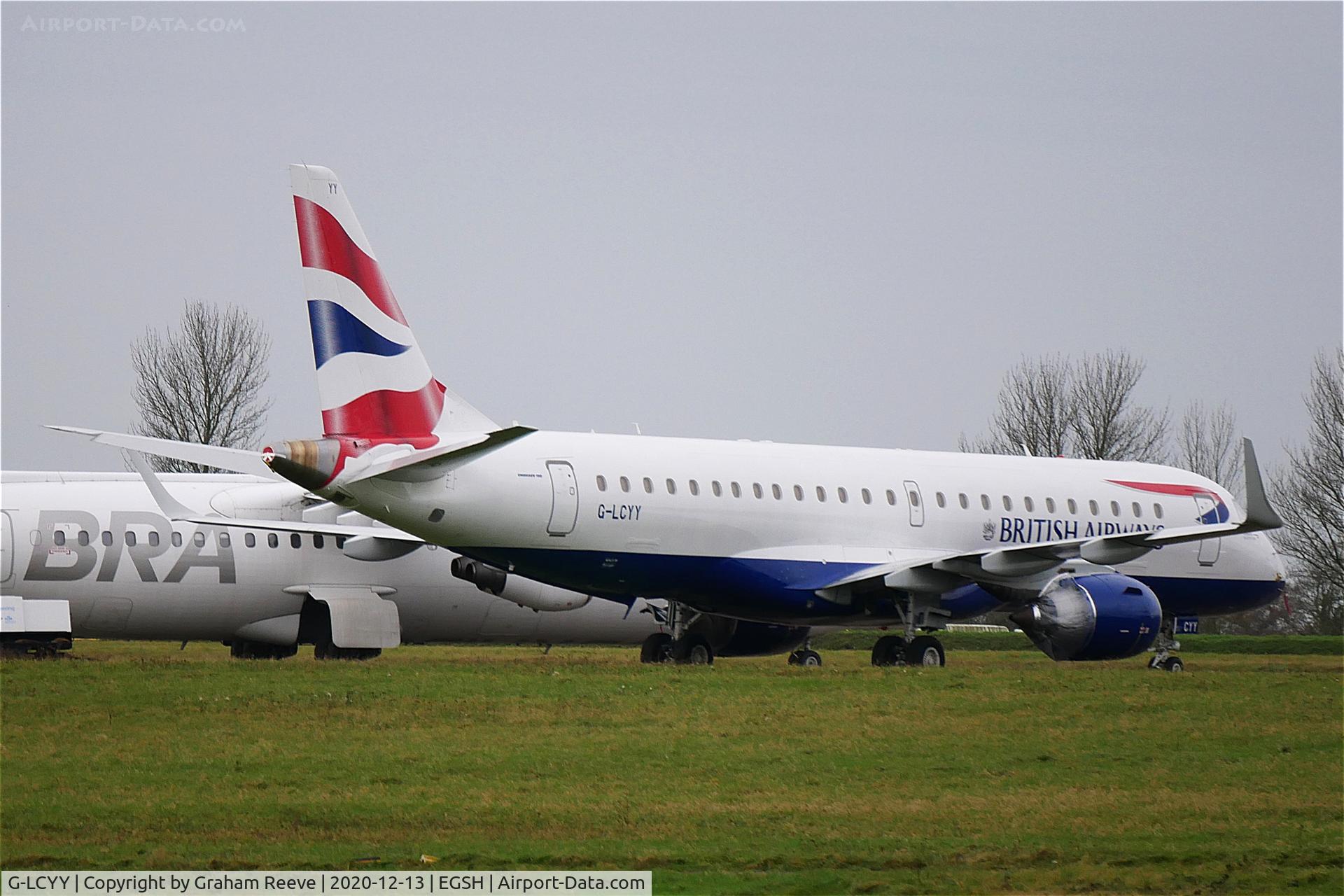 G-LCYY, 2008 Embraer 190LR (ERJ-190-100LR) C/N 19000189, In storage at Norwich.