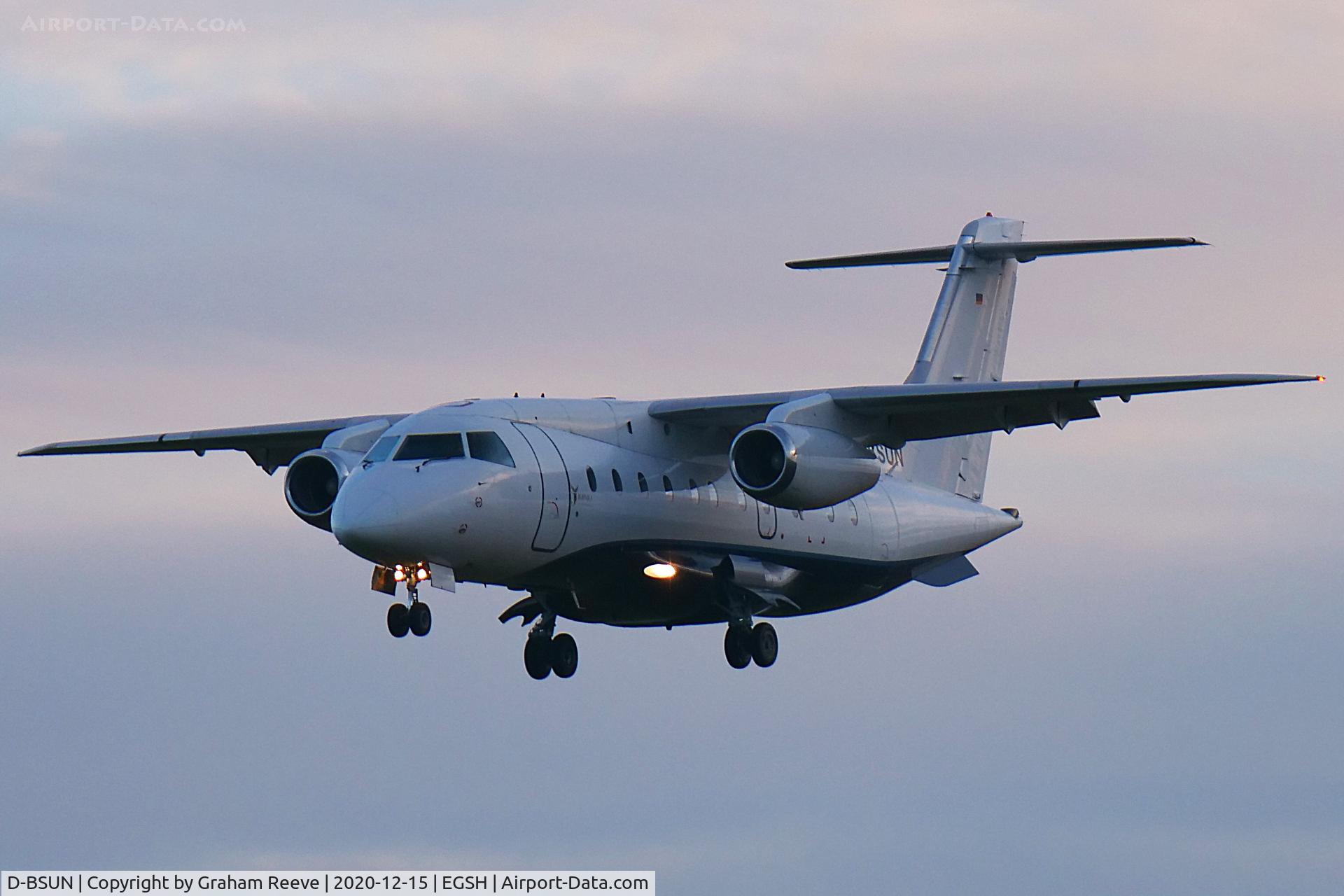 D-BSUN, 2000 Fairchild Dornier 328-300 328JET C/N 3147, Landing at Norwich.