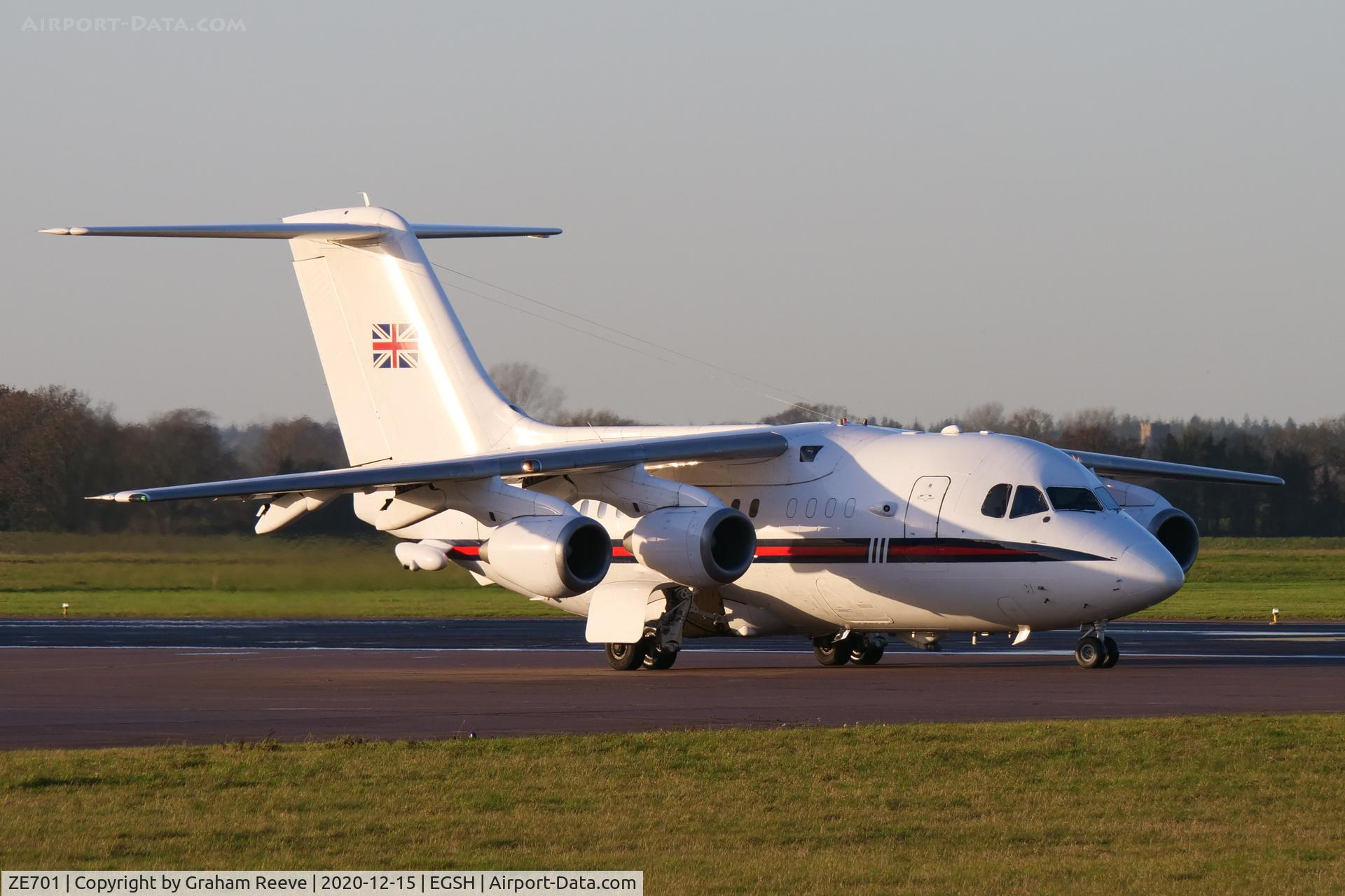 ZE701, 1985 British Aerospace BAe.146 CC.2 C/N E1029, Departing from Norwich.
