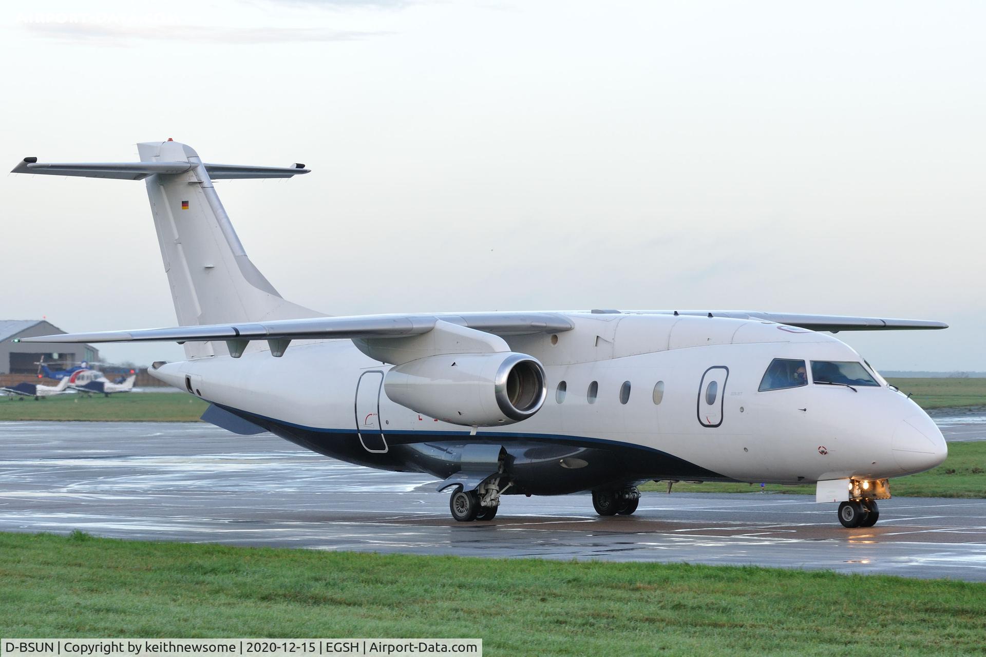 D-BSUN, 2000 Fairchild Dornier 328-300 328JET C/N 3147, Arriving at Norwich from Billund, Denmark.