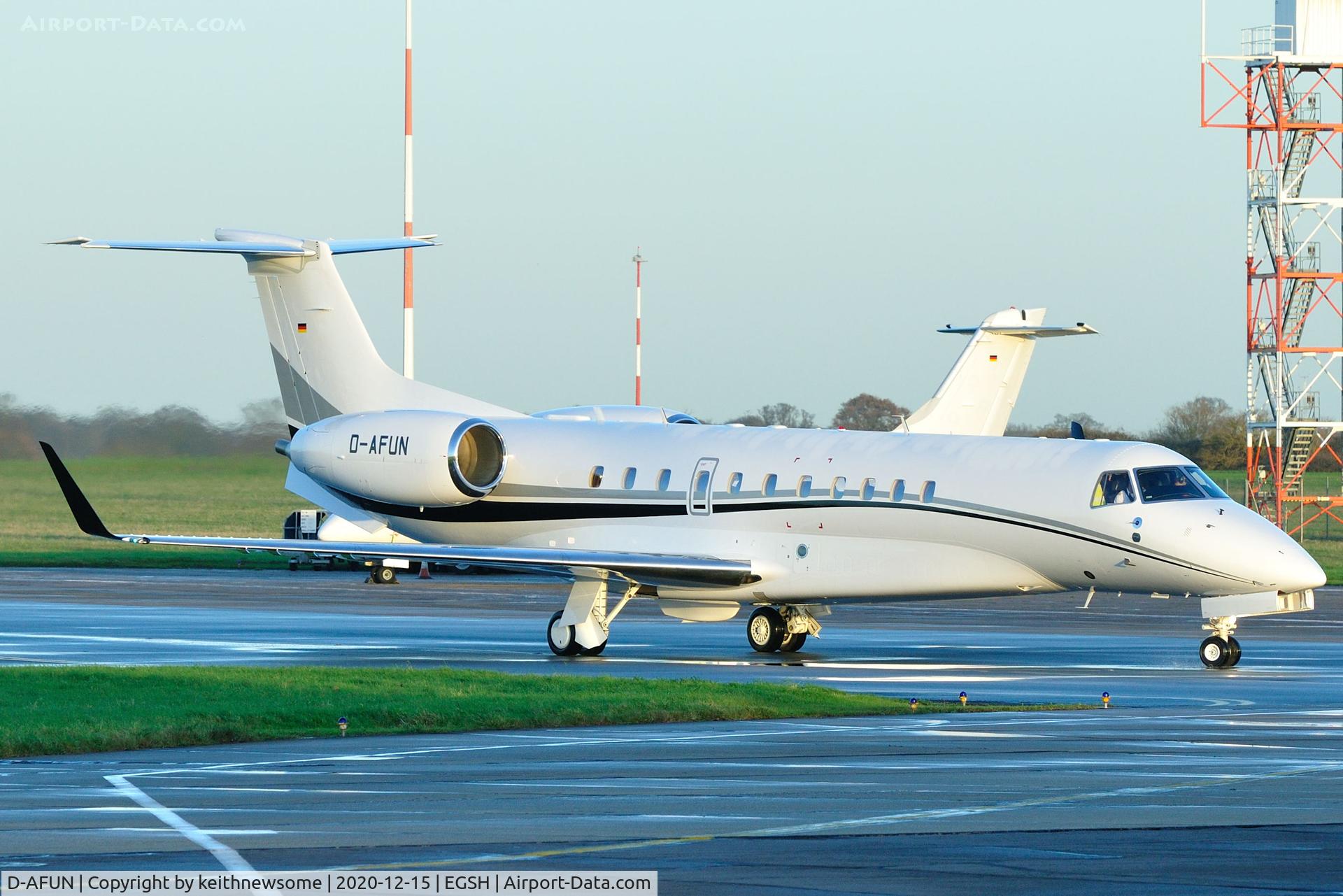 D-AFUN, 2013 Embraer EMB-135BJ Legacy 650 C/N 14501168, Leaving Norwich for Hamburg.
