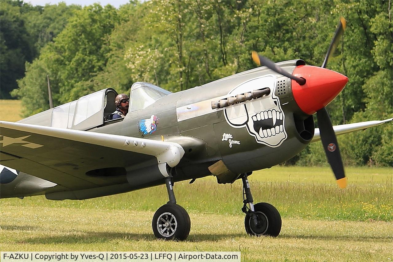 F-AZKU, 1942 Curtiss P-40N Warhawk C/N 29677, Curtiss P-40N Warhawk, Taxiing to parking area, La Ferté-Alais (LFFQ) Air show 2015
