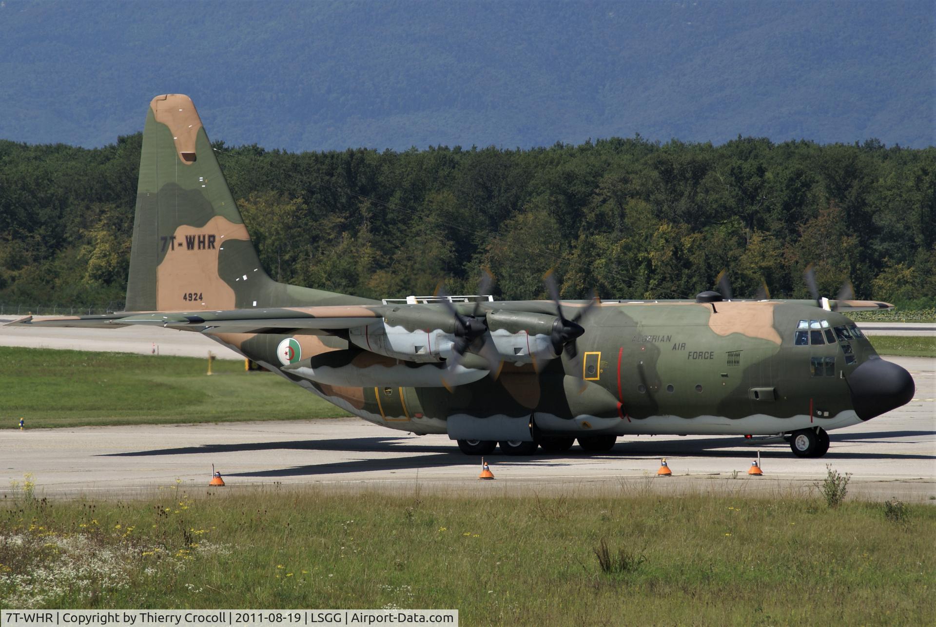 7T-WHR, 1982 Lockheed C-130H Hercules C/N 382-4924, Taxying to the active runway at LSGG Switzerland