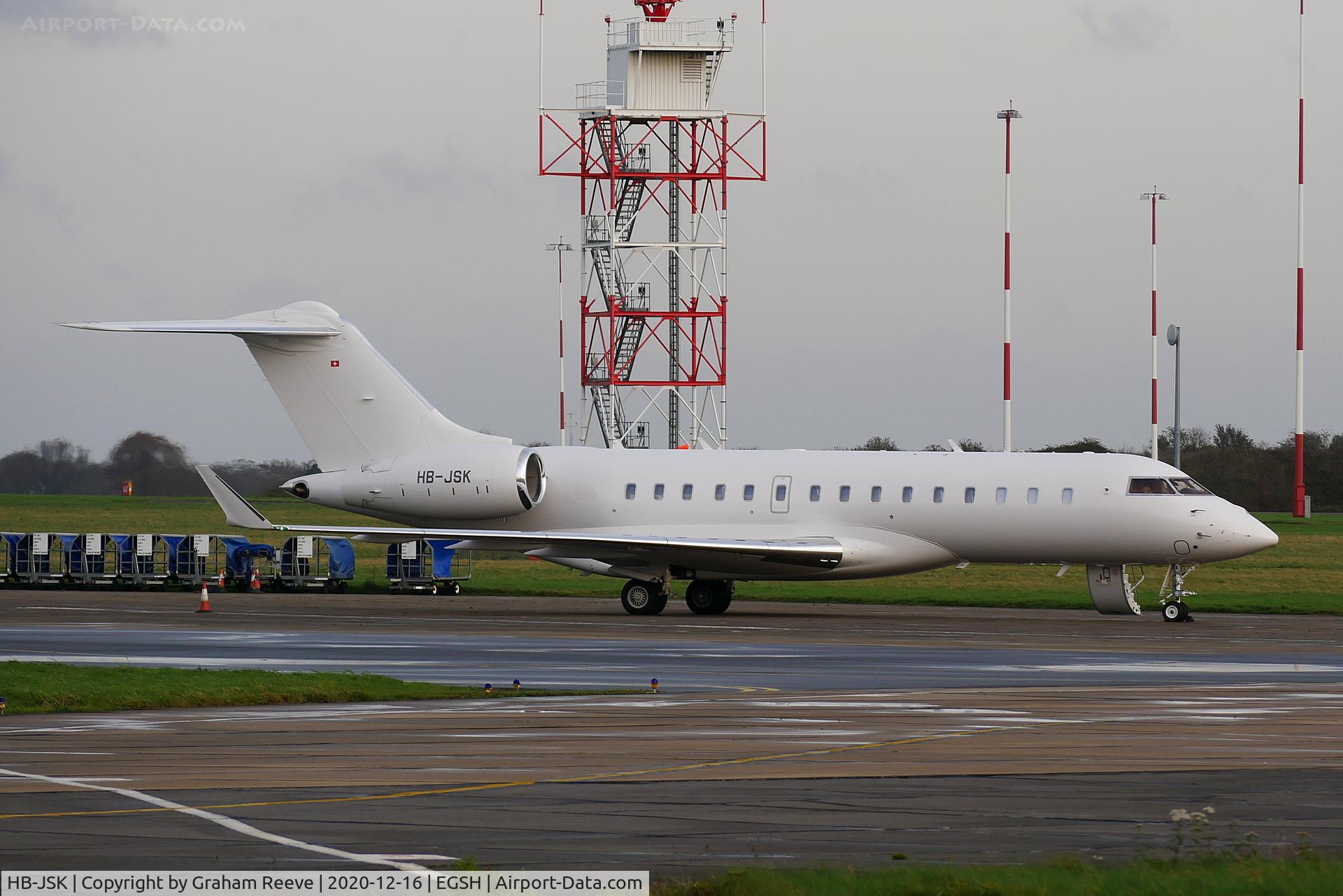 HB-JSK, 2017 Bombardier BD-700-1A10 Global 6000 C/N 9805, Parked at Norwich.