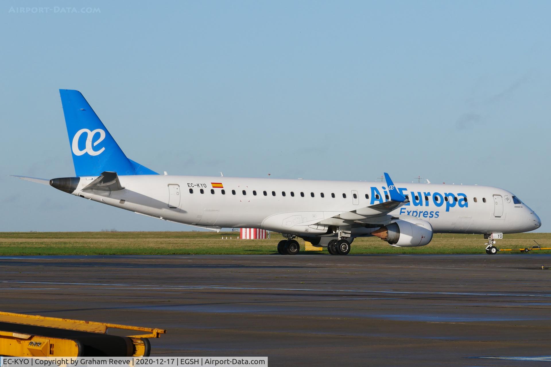 EC-KYO, 2009 Embraer 195LR (ERJ-190-200LR) C/N 19000276, Being towed to the storage area at Norwich.