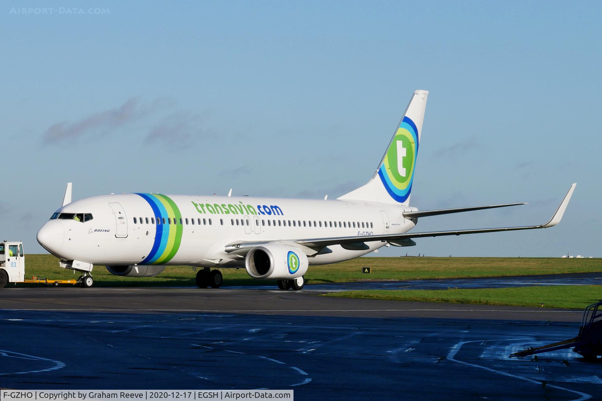 F-GZHO, 2015 Boeing 737-8K2 C/N 43880, Being towed to stand 5 at Norwich.