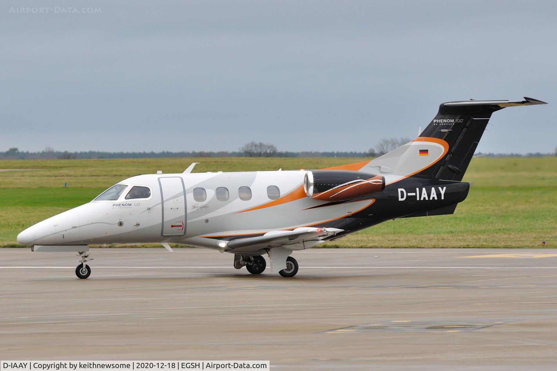 D-IAAY, 2011 Embraer EMB-500 Phenom 100 C/N 50000243, Arriving at Norwich from Nice.