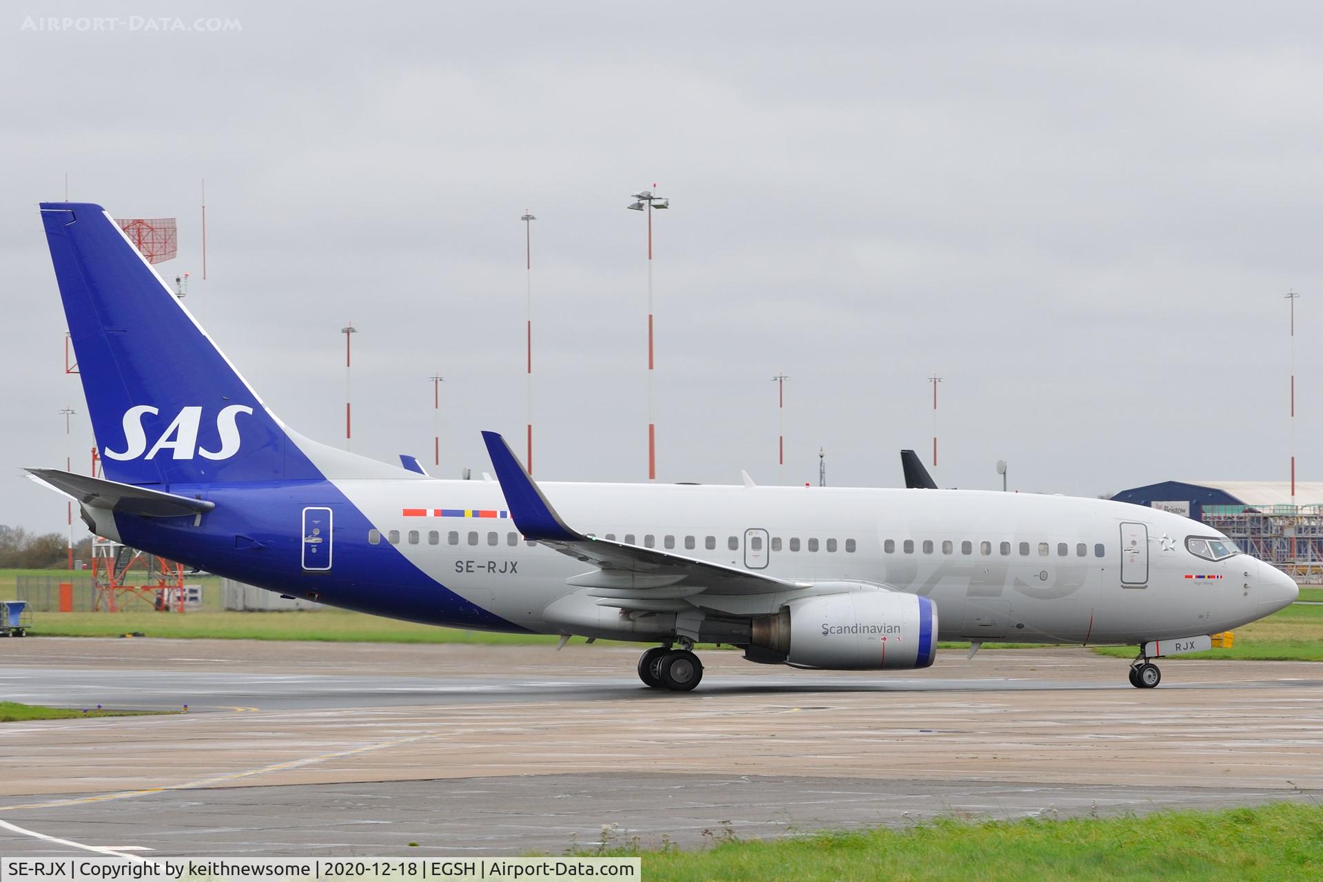SE-RJX, 2007 Boeing 737-76N C/N 34754, Arriving at Norwich from Oslo with later colour scheme.