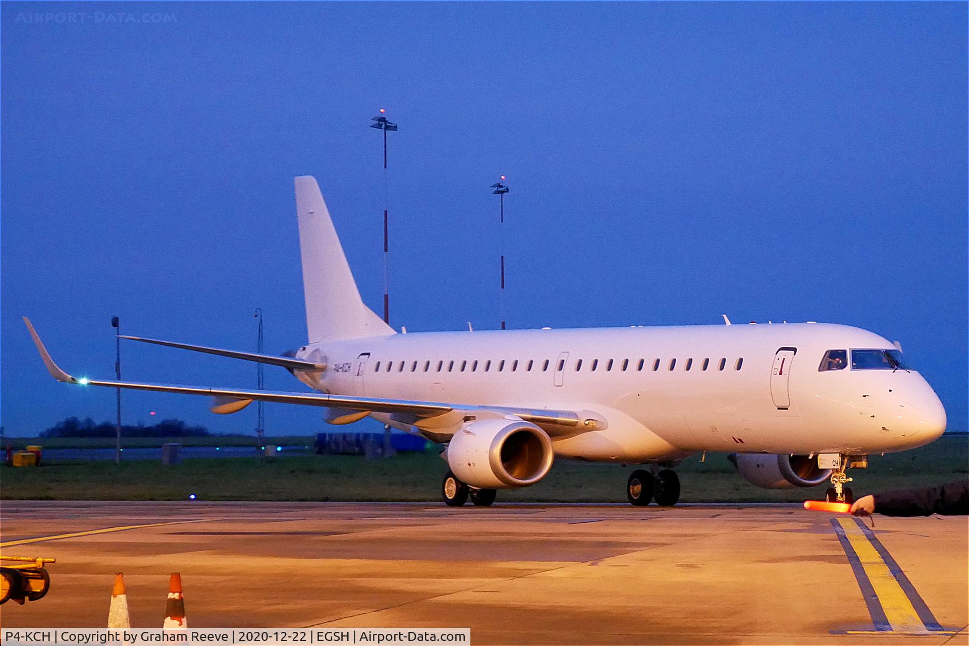 P4-KCH, 2012 Embraer 190LR (ERJ-190-100LR) C/N 19000547, Just landed at Norwich.