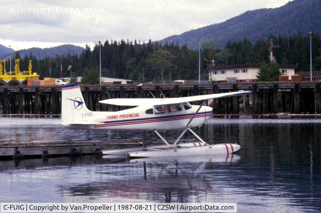C-FUIG, 1966 Cessna 180H Skywagon C/N 18051745, Trans Provincial Airlines Cessna 180H Skywagon at Seal Cove Water Airport,  Prince Rupert, British Columbia, Canada. 1987
