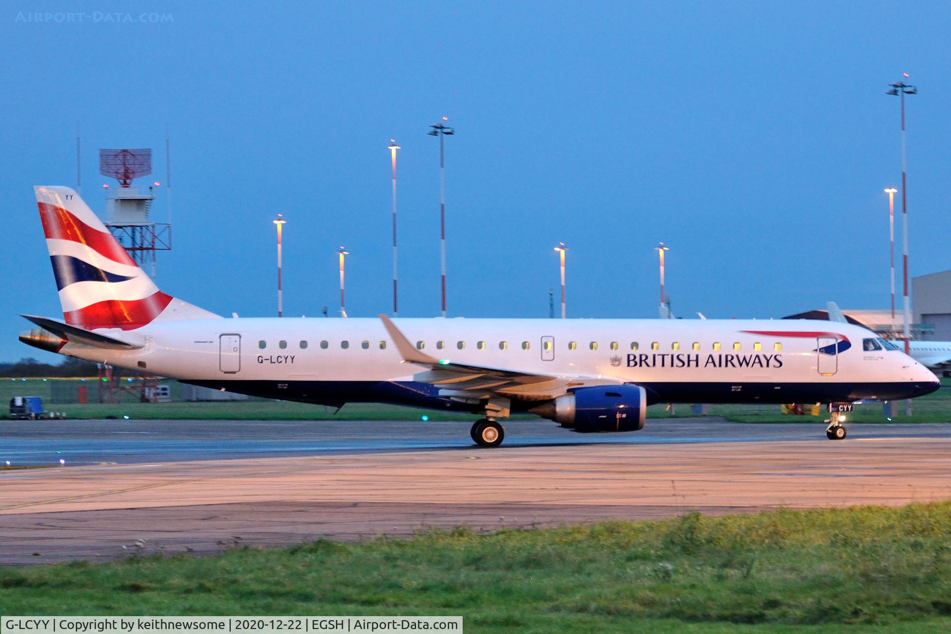 G-LCYY, 2008 Embraer 190LR (ERJ-190-100LR) C/N 19000189, Returning from air test.
