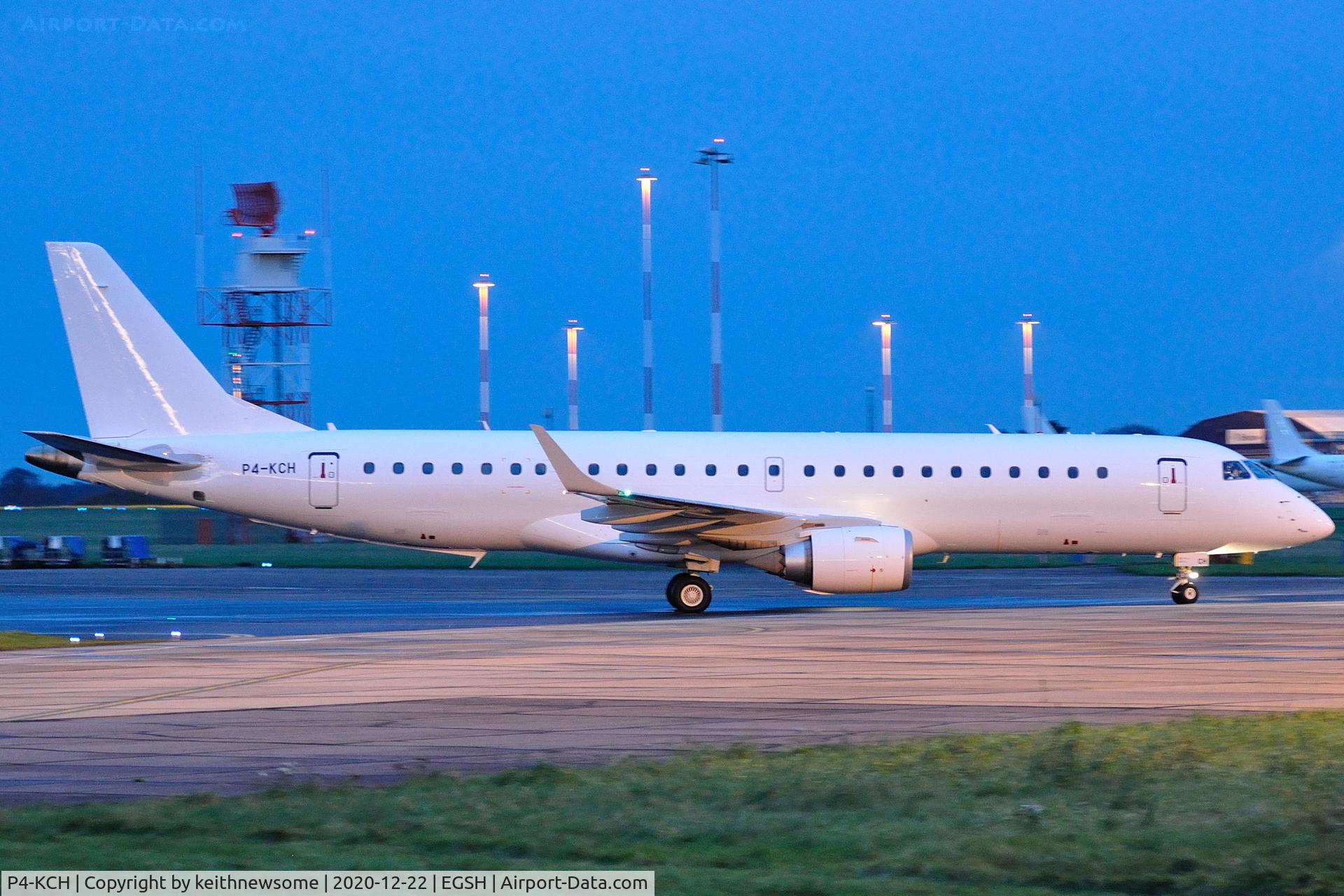 P4-KCH, 2012 Embraer 190LR (ERJ-190-100LR) C/N 19000547, Arriving at Norwich from Maastricht.