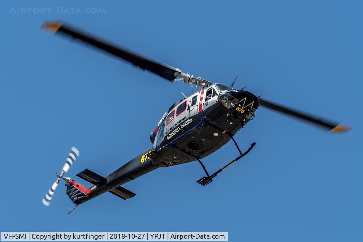 VH-SMI, 1993 Bell 206B-3 JetRanger III C/N 4271, Bell 214B-1 sn 28011. McDermott Aviation VH-SMI Jandakot 27 October 2018. Notable, the tail marking on the vertical fin appears to be similar to the personal markings of Eric Hartman as seen on Jagdgeschwader 71 (JG 71) Canadair Sabre MK6 and the Bf109 du