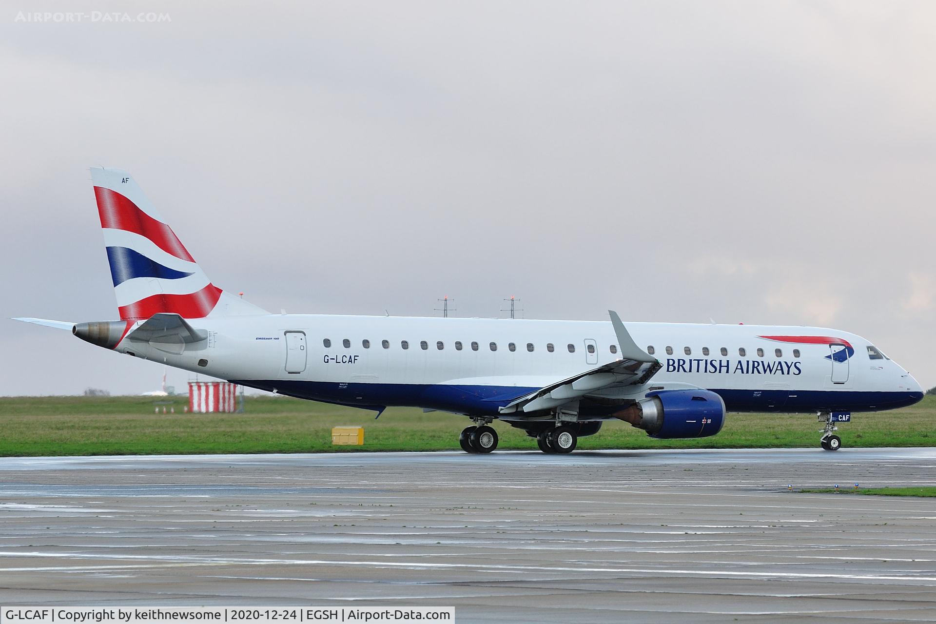 G-LCAF, 2012 Embraer 190LR (ERJ-190-100LR) C/N 19000548, Leaving Norwich for short air test.