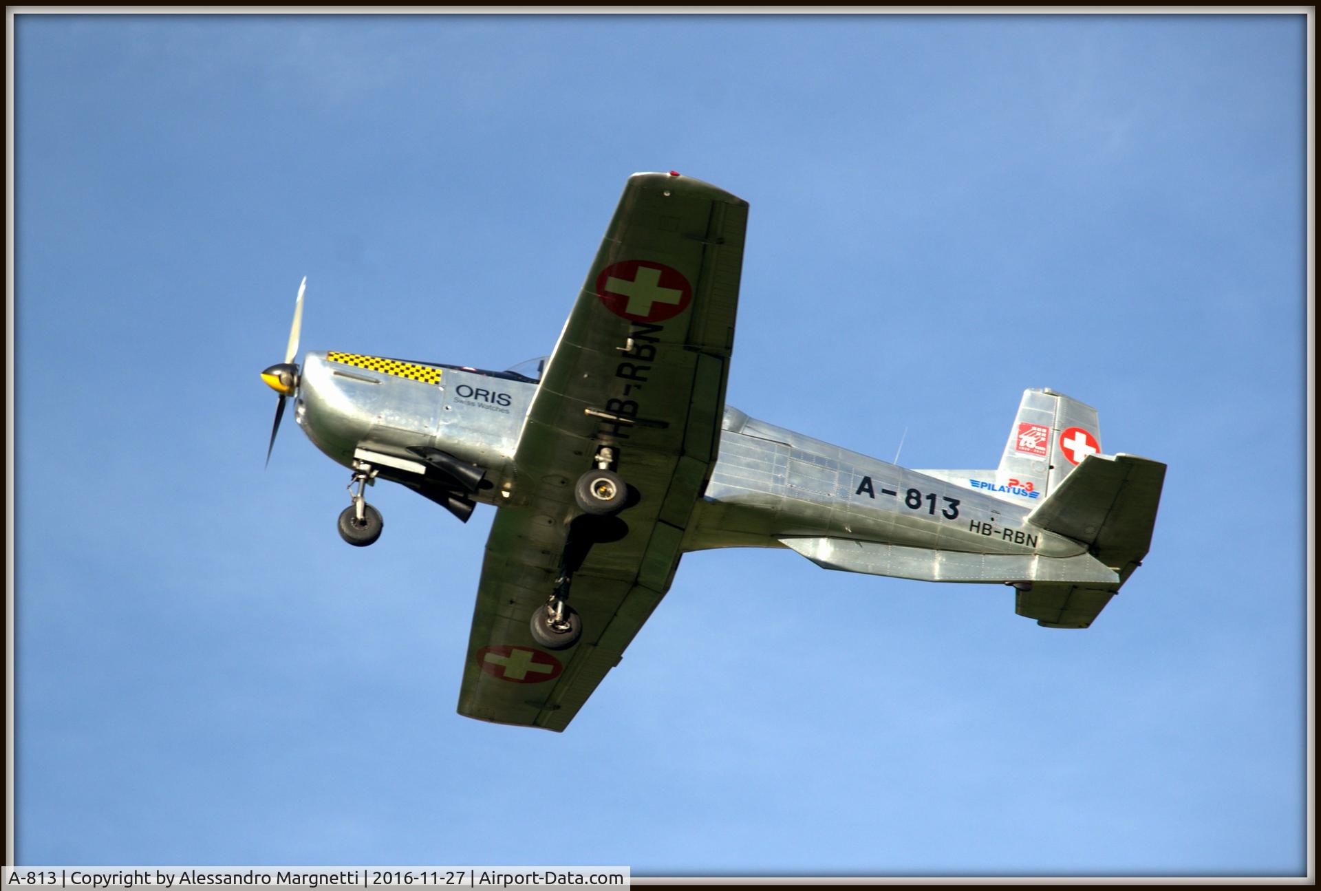A-813, 1956 Pilatus P3-03 C/N 330-12, Take off  in Locarno Magadino-Airport, November 27, 2016