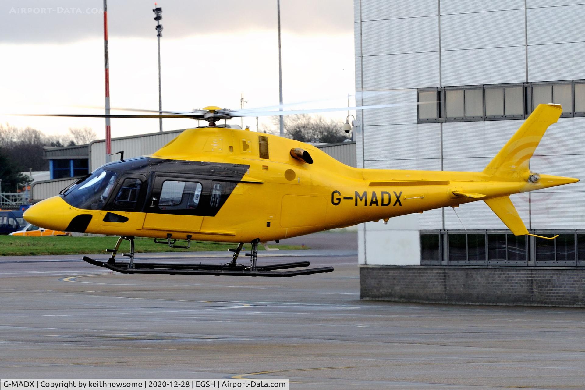 G-MADX, 2018 AgustaWestland AW-119 MKII Koala Koala C/N 14957, Leaving Norwich.