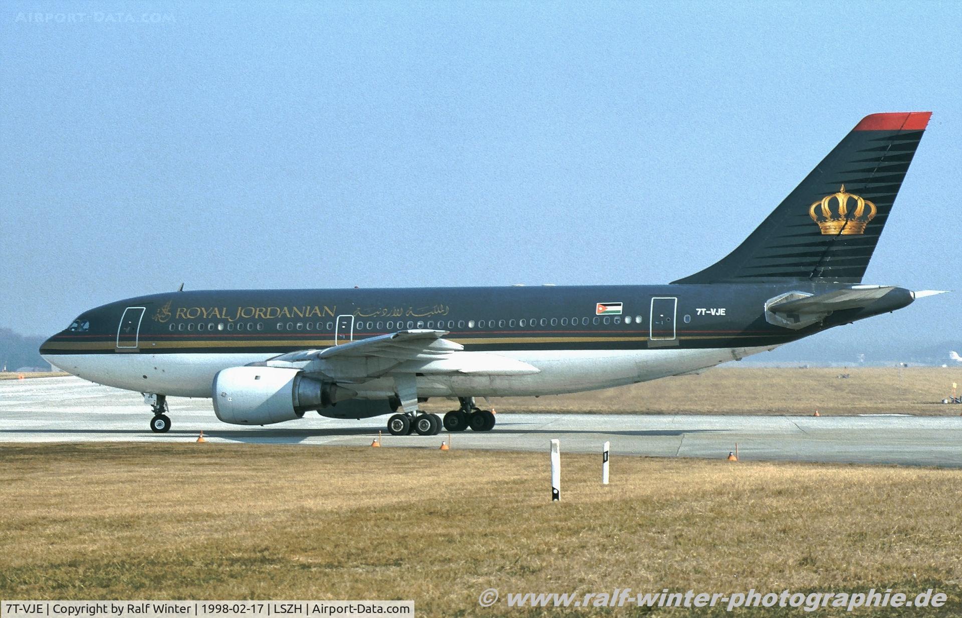 7T-VJE, 1984 Airbus A310-203 C/N 295, Airbus A310-203 - RJ RJA Royal Jordanian - 295 - 7T-VJE - 17.02.1998 - ZRH