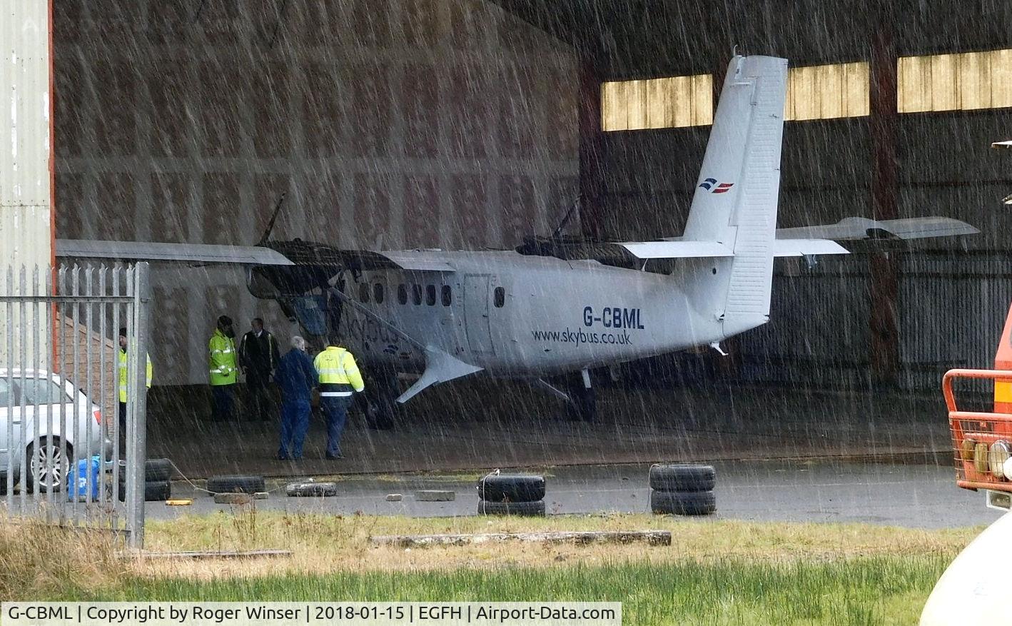 G-CBML, 1980 De Havilland Canada DHC-6-310 Twin Otter C/N 695, Isle of Scilly Skybus Twin Otter aircraft being weighed at Swansea Airport.