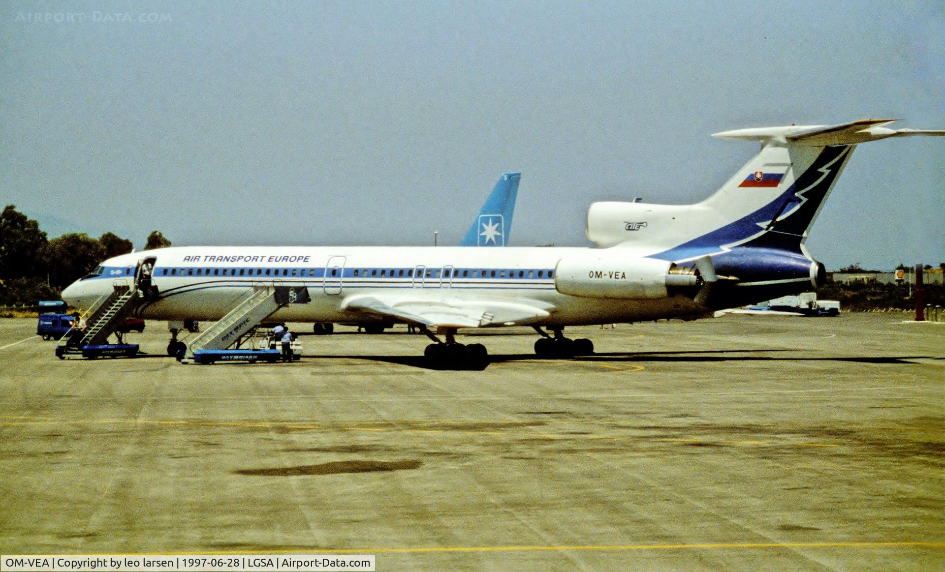 OM-VEA, 1991 Tupolev Tu-154M C/N 91A866, Chania 28.6.1997.on lease from Sebir.