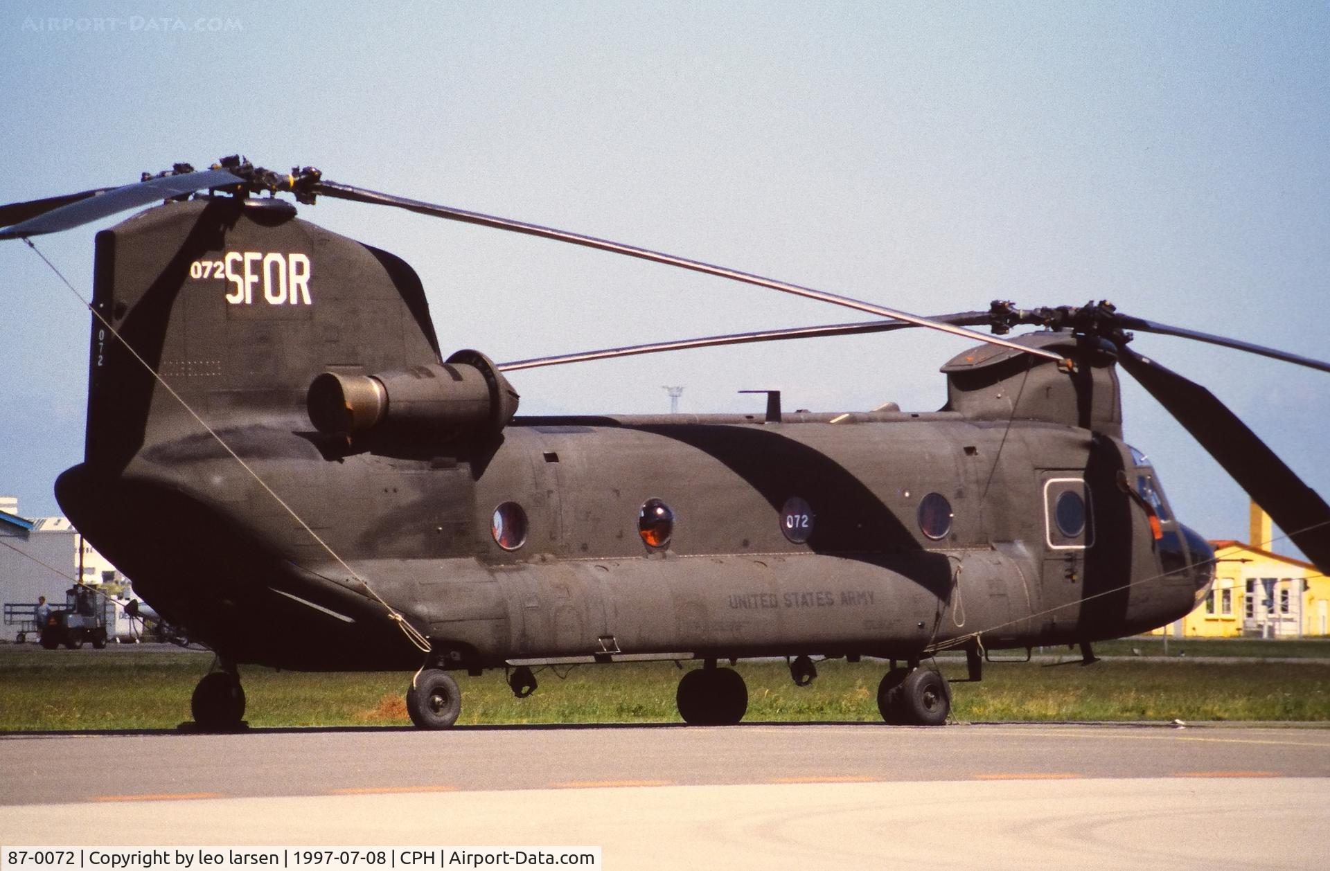 87-0072, Boeing Vertol CH-47D C/N M3191, Copenhagen 8.7.1997 in connextion with President Bill Clinton`s
visit in Denmark.