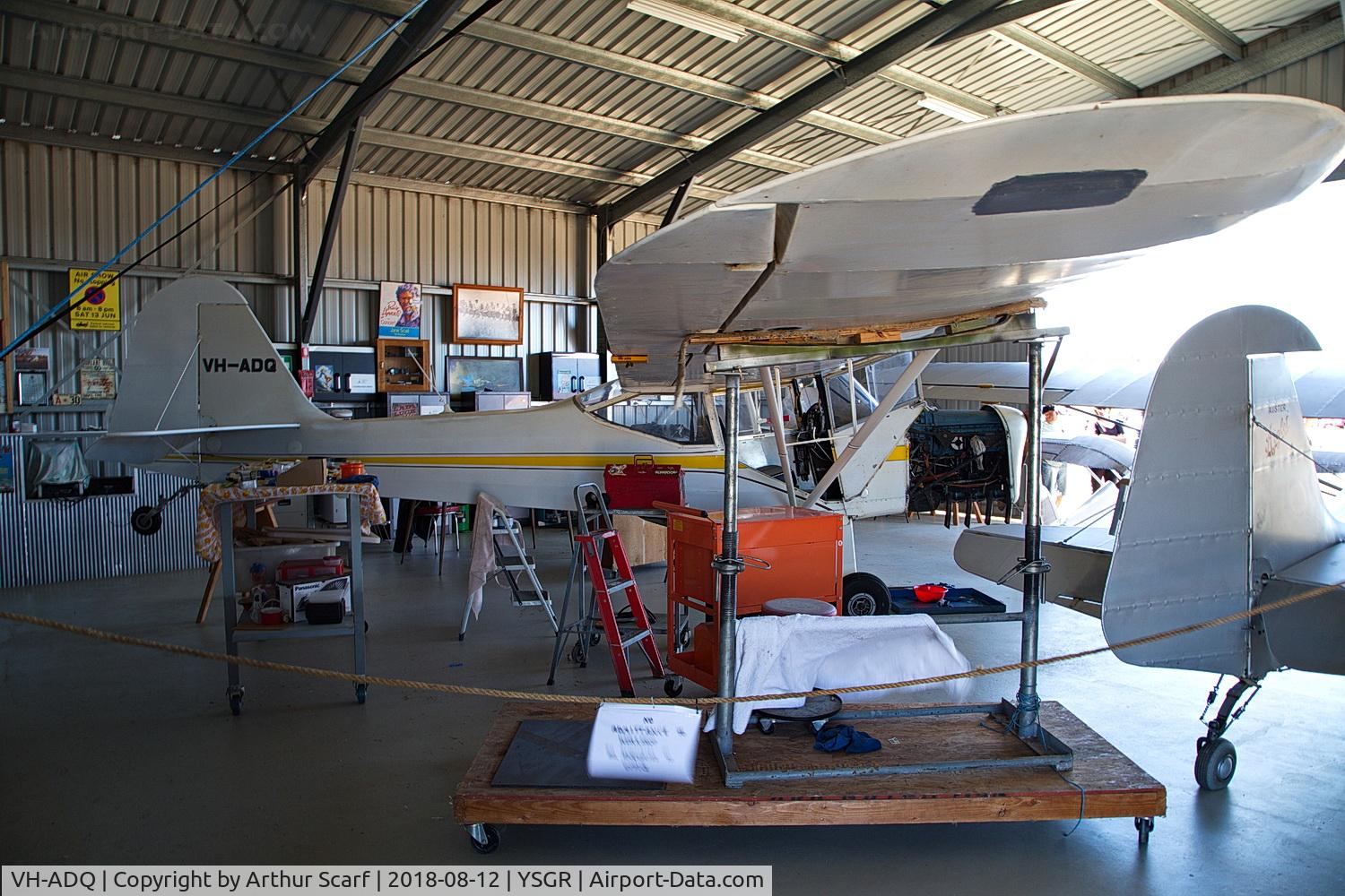 VH-ADQ, 1951 Auster J-1B Aiglet C/N 2701, South Grafton Aerodrome 2018 Wings and wheels.