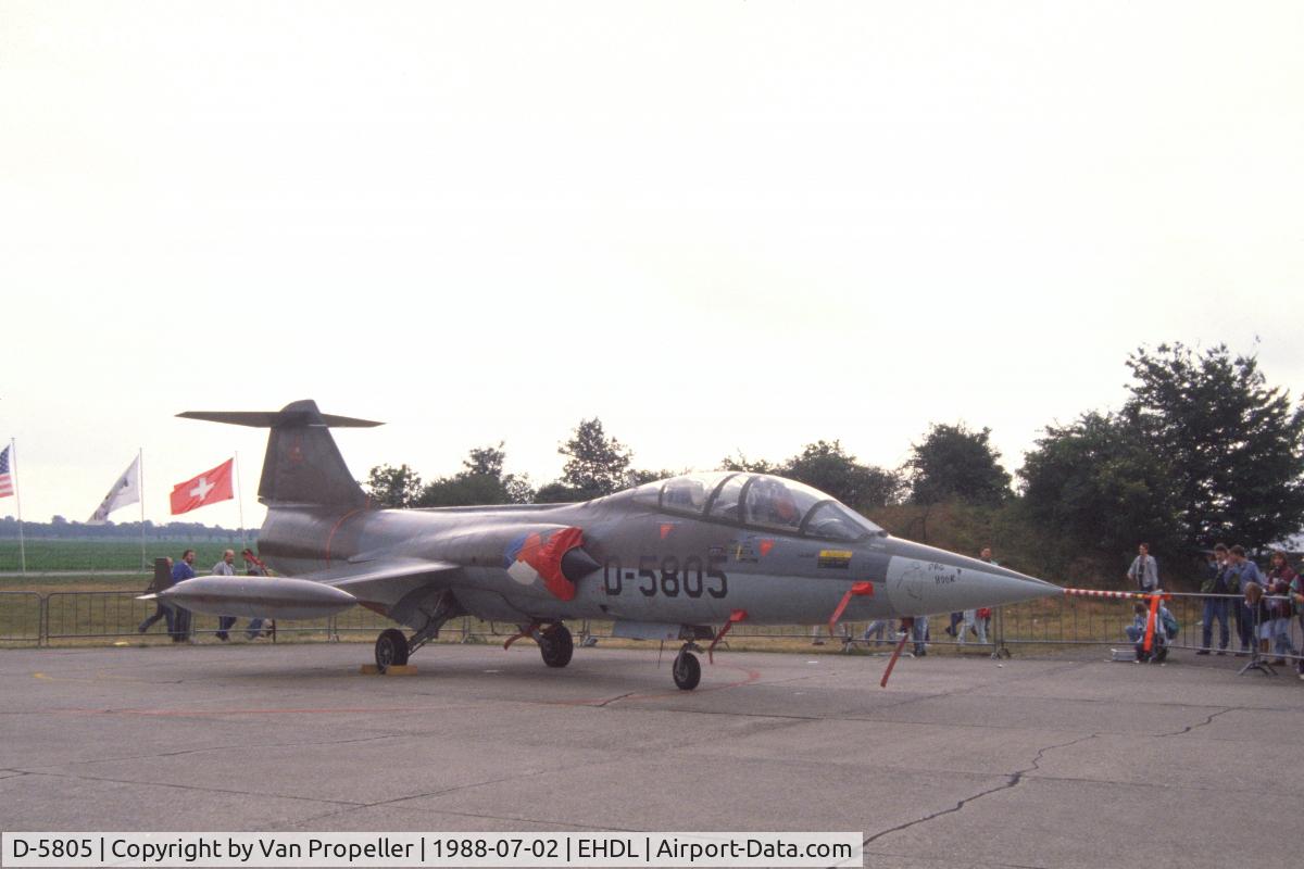 D-5805, 1963 Lockheed TF-104G Starfighter C/N 583E-5805, Royal Netherlands Air Force Lockheed TF-104G Starfighter at Deelen Air Base. 75 years RNethAF 1988