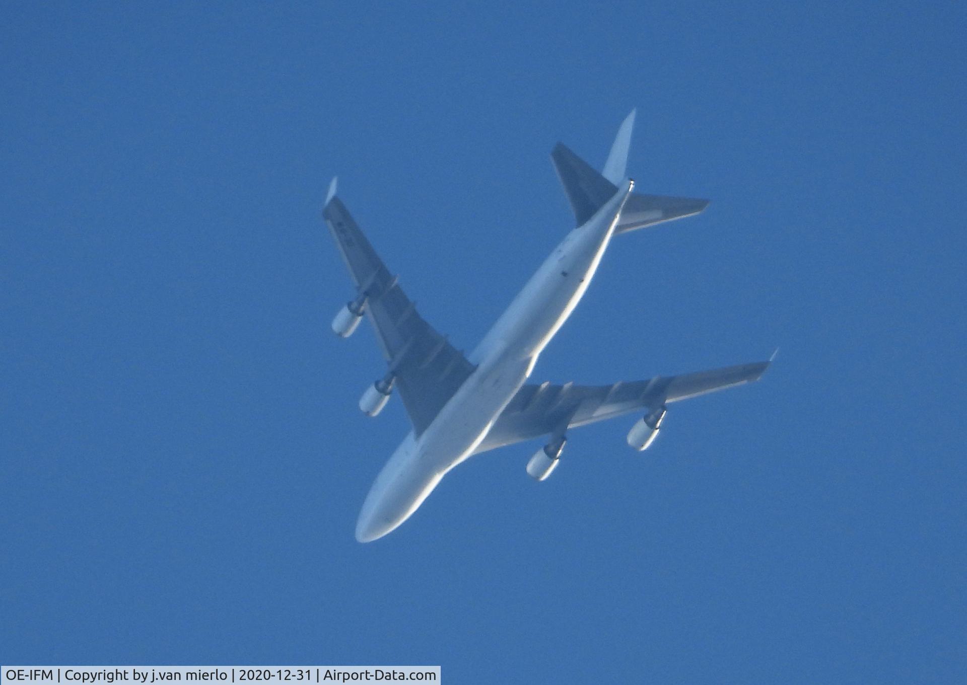 OE-IFM, 2009 Boeing 747-4KZF (SCD) C/N 36785, Over Ghent descending in approach to Liège