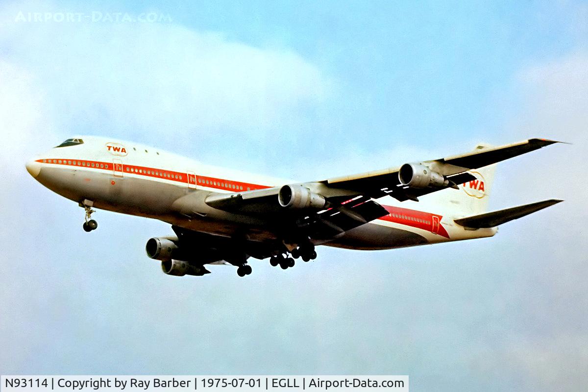 N93114, Boeing 747-131/SF C/N 20081, N93114   Boeing 747-131 [20081] (TWA-Trans World Airlines) Heathrow~G 01/07/1975
