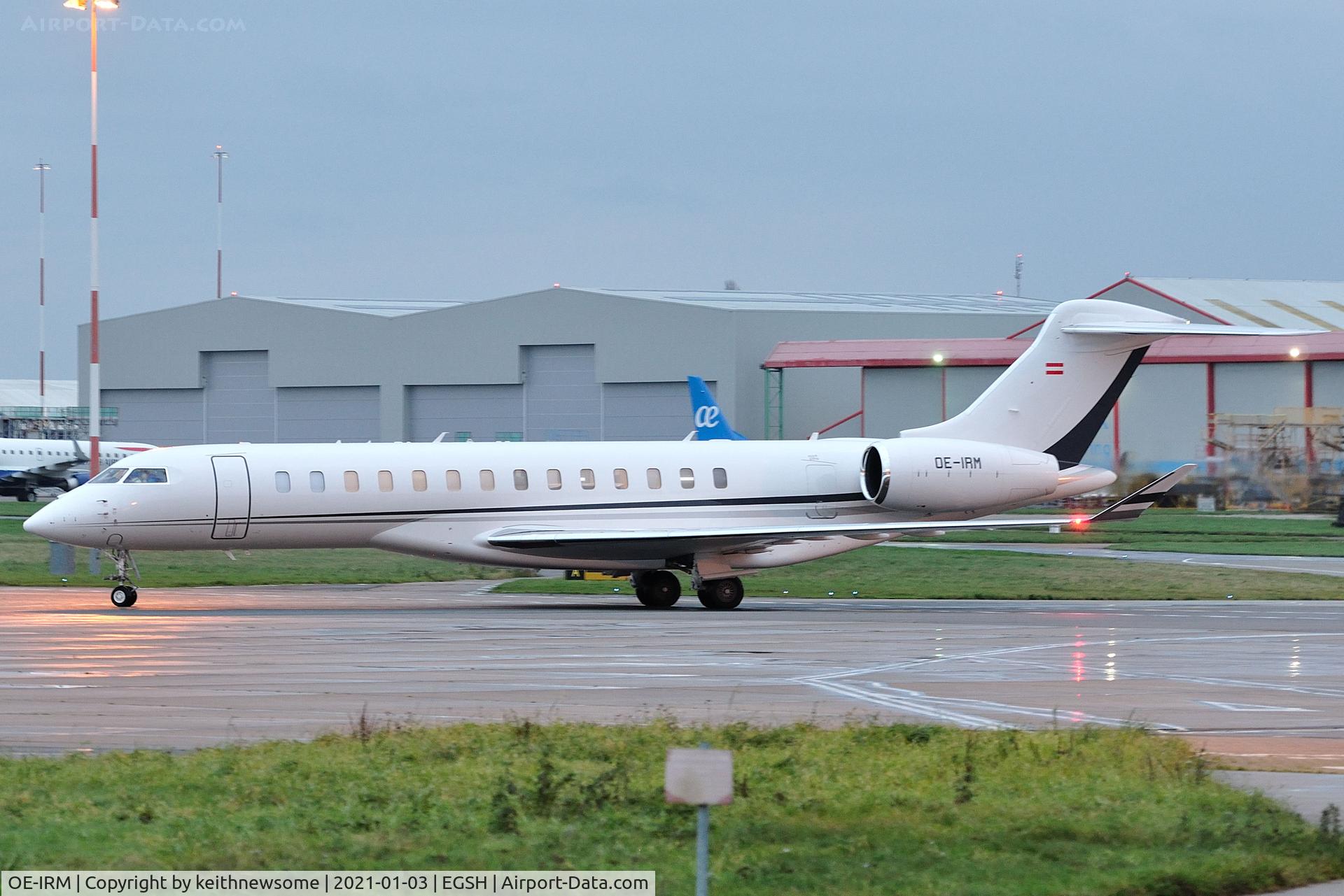 OE-IRM, 2008 Bombardier BD-700 1A10 Global Express C/N 9319, Arriving at Norwich from Spain.