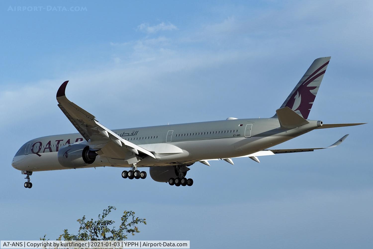 A7-ANS, 2020 Airbus A350-1041 C/N 420, Airbus A350-1041 cn 420. Qatar A7-ANS. Final runway 06 YPPH 03 January 2021