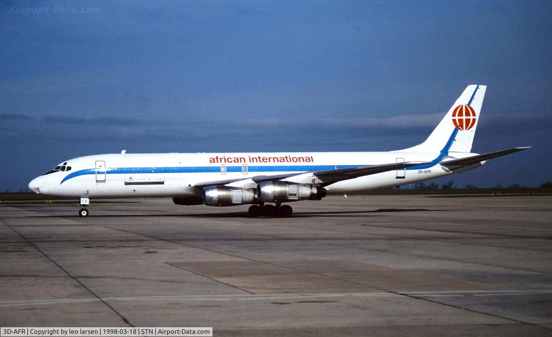 3D-AFR, 1965 Douglas DC-8-54F C/N 45802, Stanstedt 18.3.1998